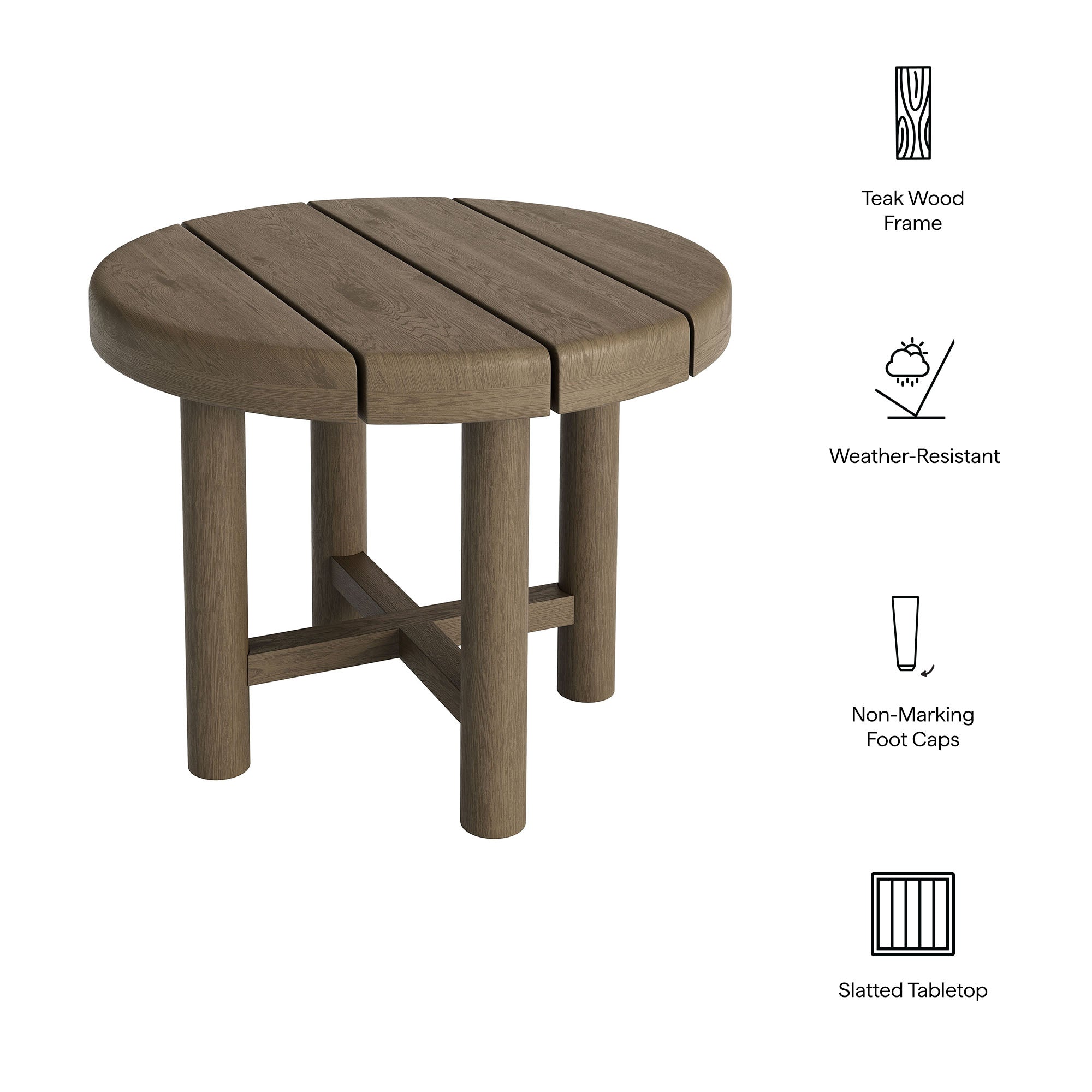 Eleni 20-Inch Round Outdoor Patio Teak Wood Side Table