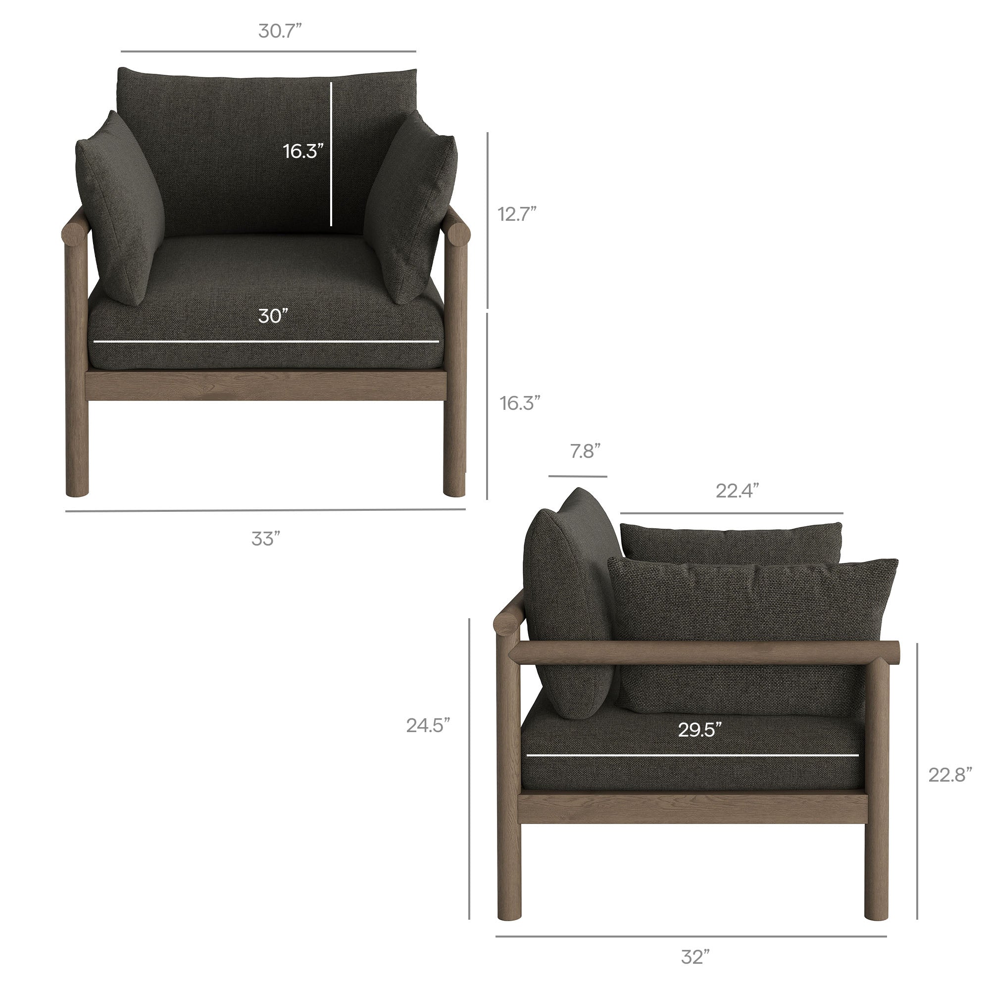 Eleni 2-Piece Outdoor Patio Teak Wood Armchair and Ottoman Set