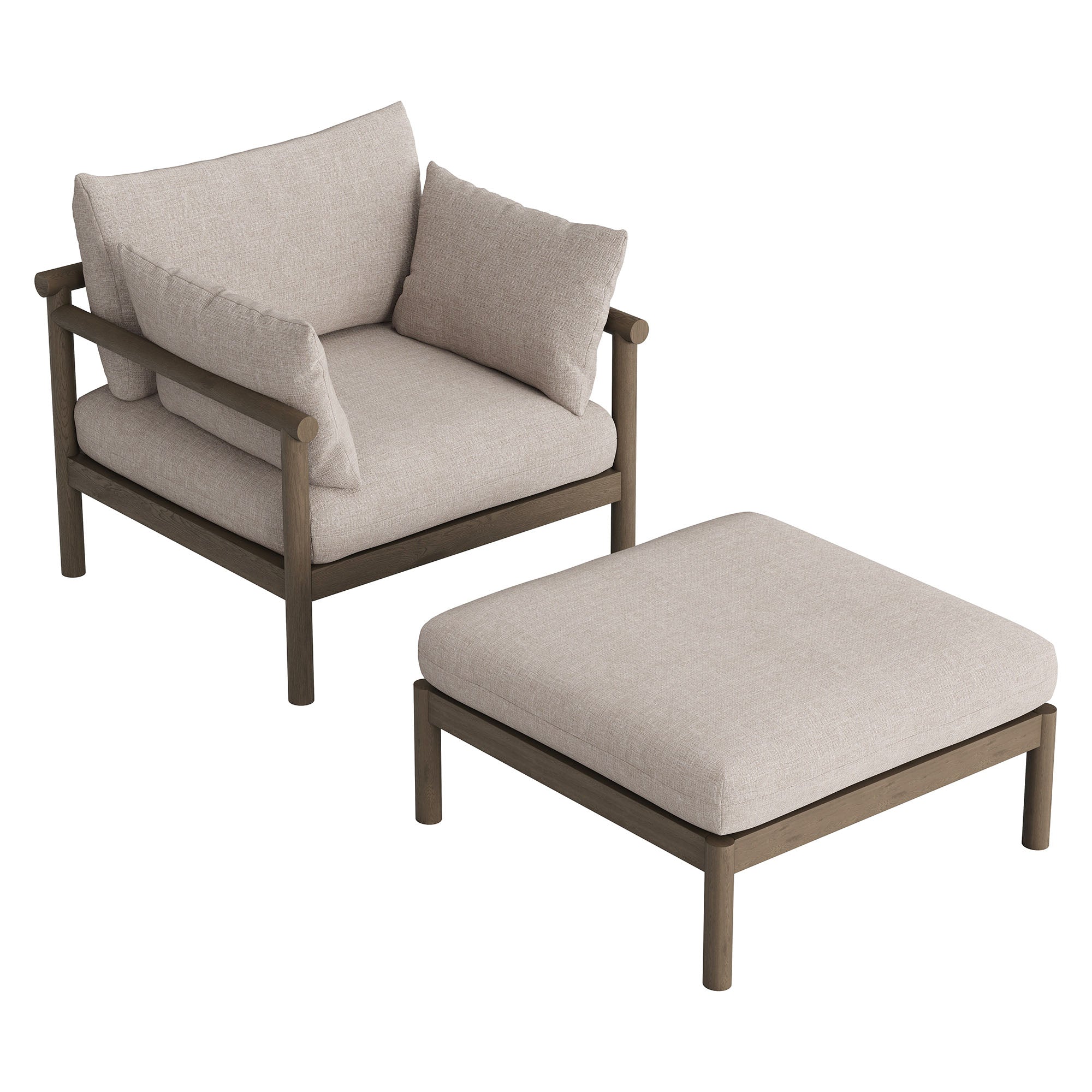 Eleni 2-Piece Outdoor Patio Teak Wood Armchair and Ottoman Set