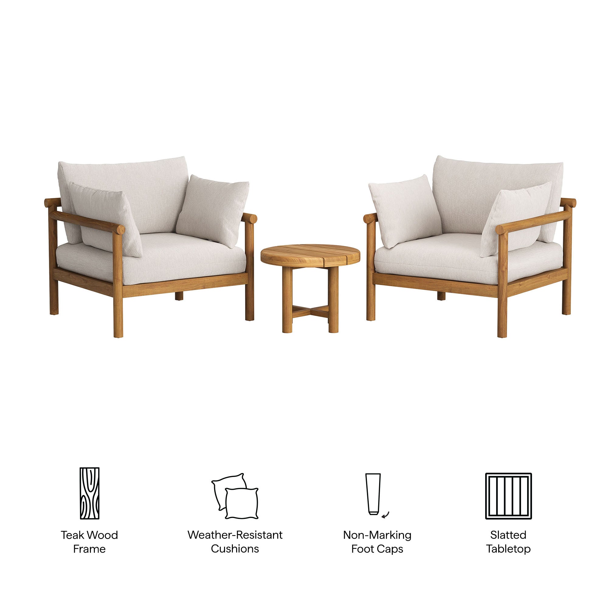 Eleni 3-Piece Outdoor Patio Teak Wood Furniture Set