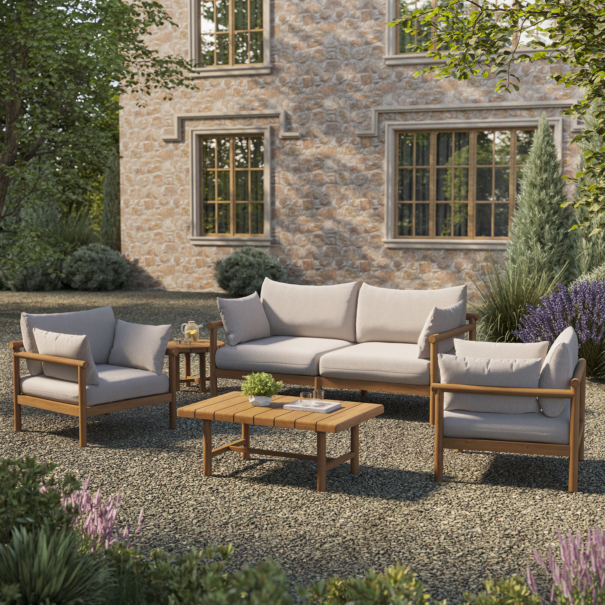 Eleni 5-Piece Outdoor Patio Teak Wood Furniture Set