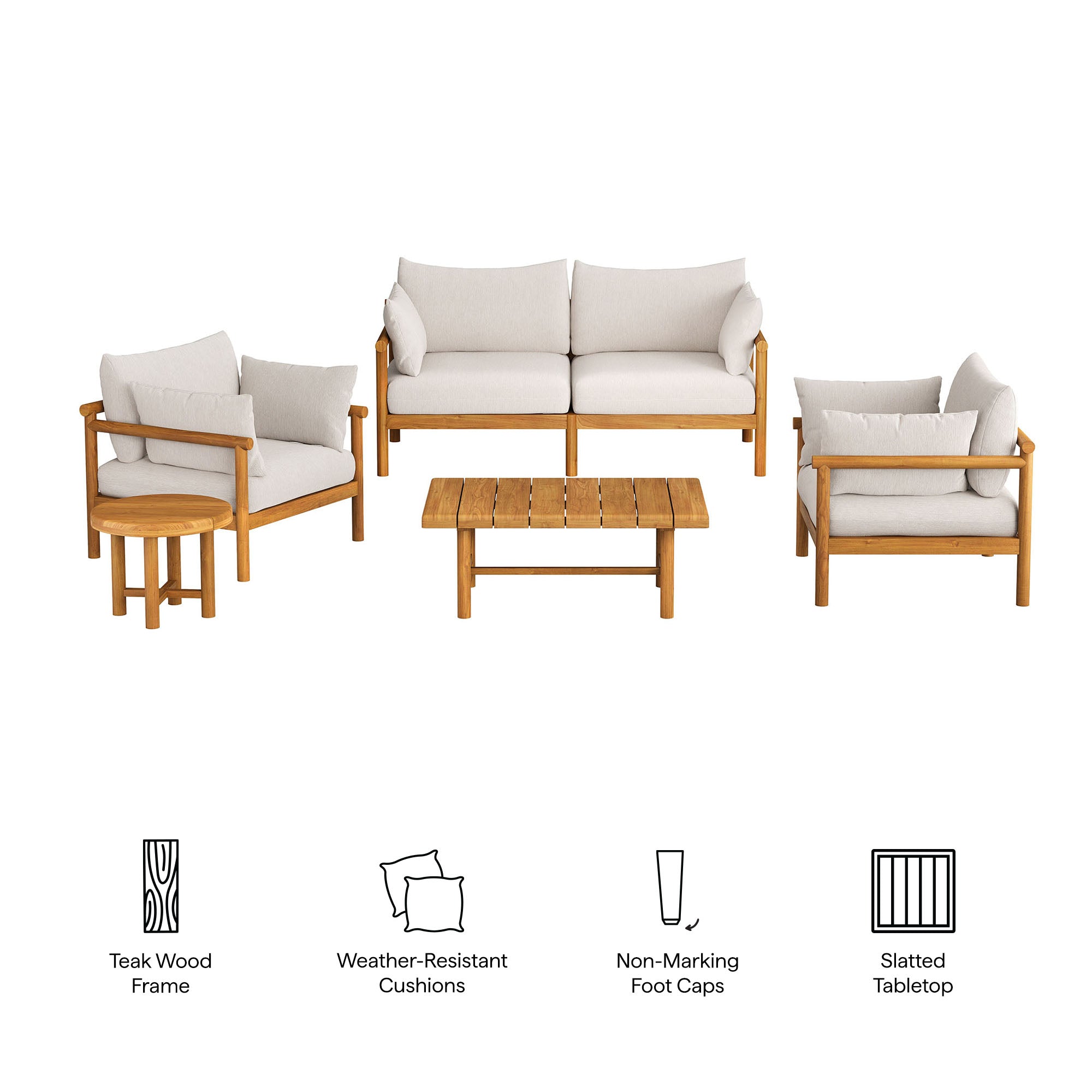 Eleni 5-Piece Outdoor Patio Teak Wood Furniture Set