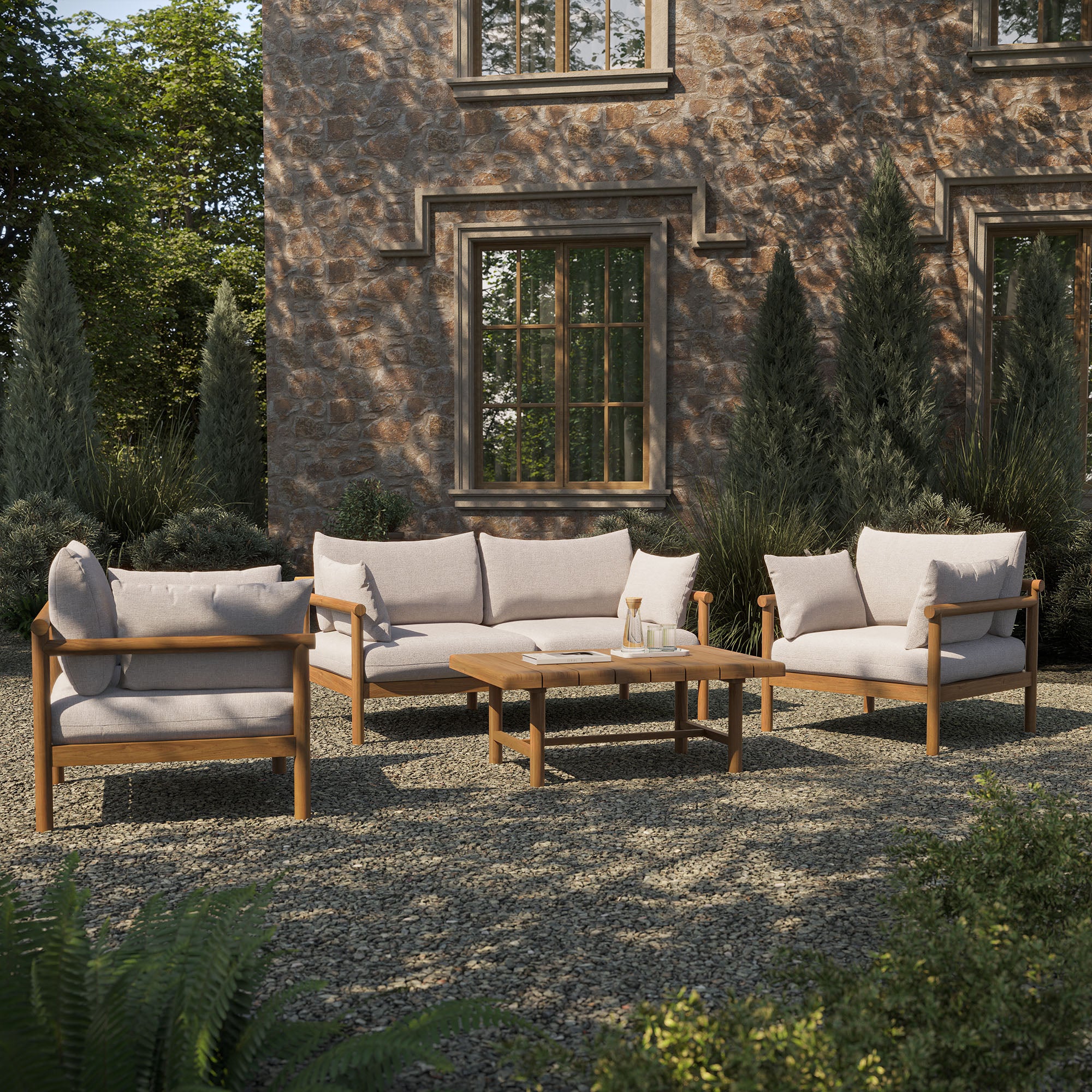 Eleni 4-Piece Outdoor Patio Teak Wood Sofa Set