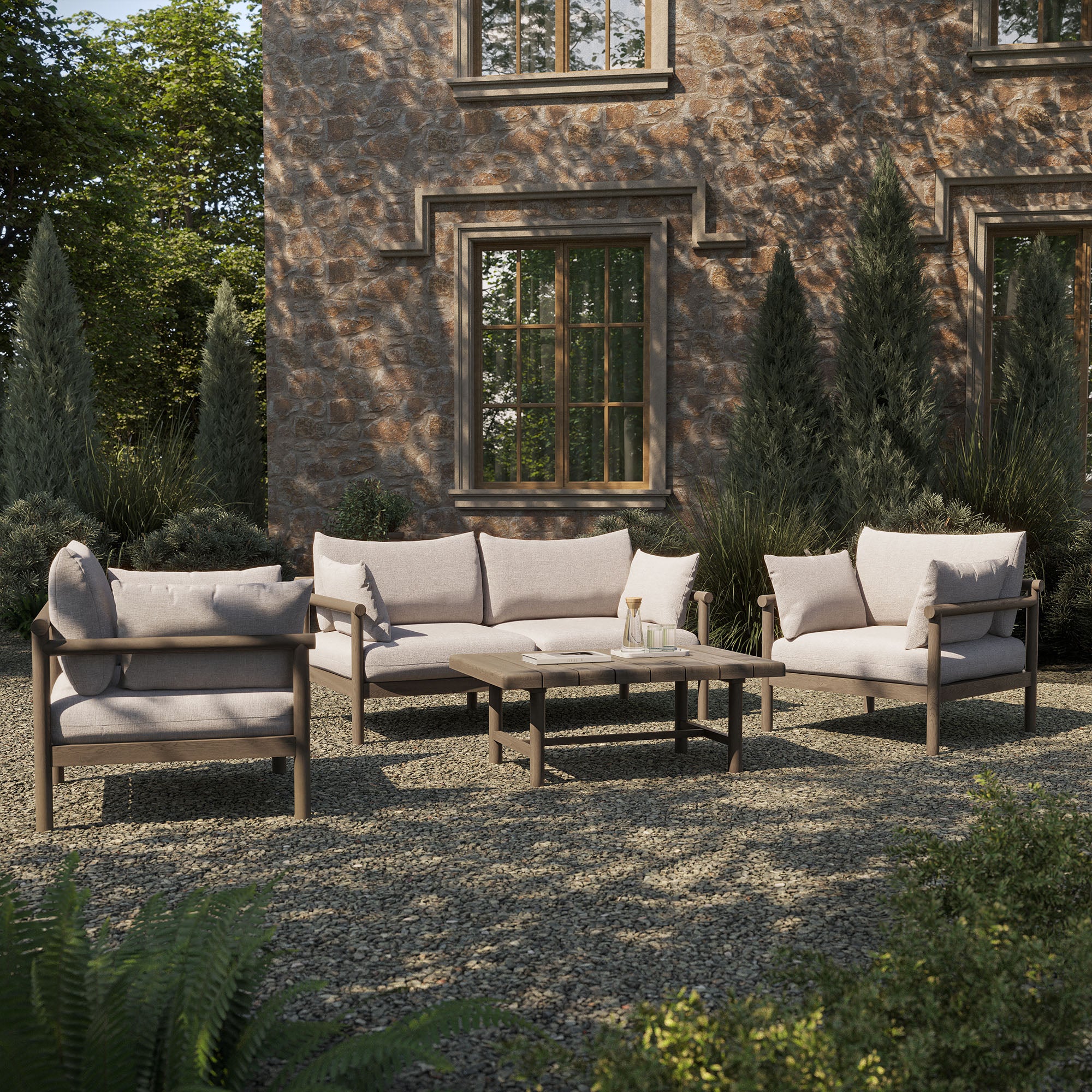 Eleni 4-Piece Outdoor Patio Teak Wood Sofa Set