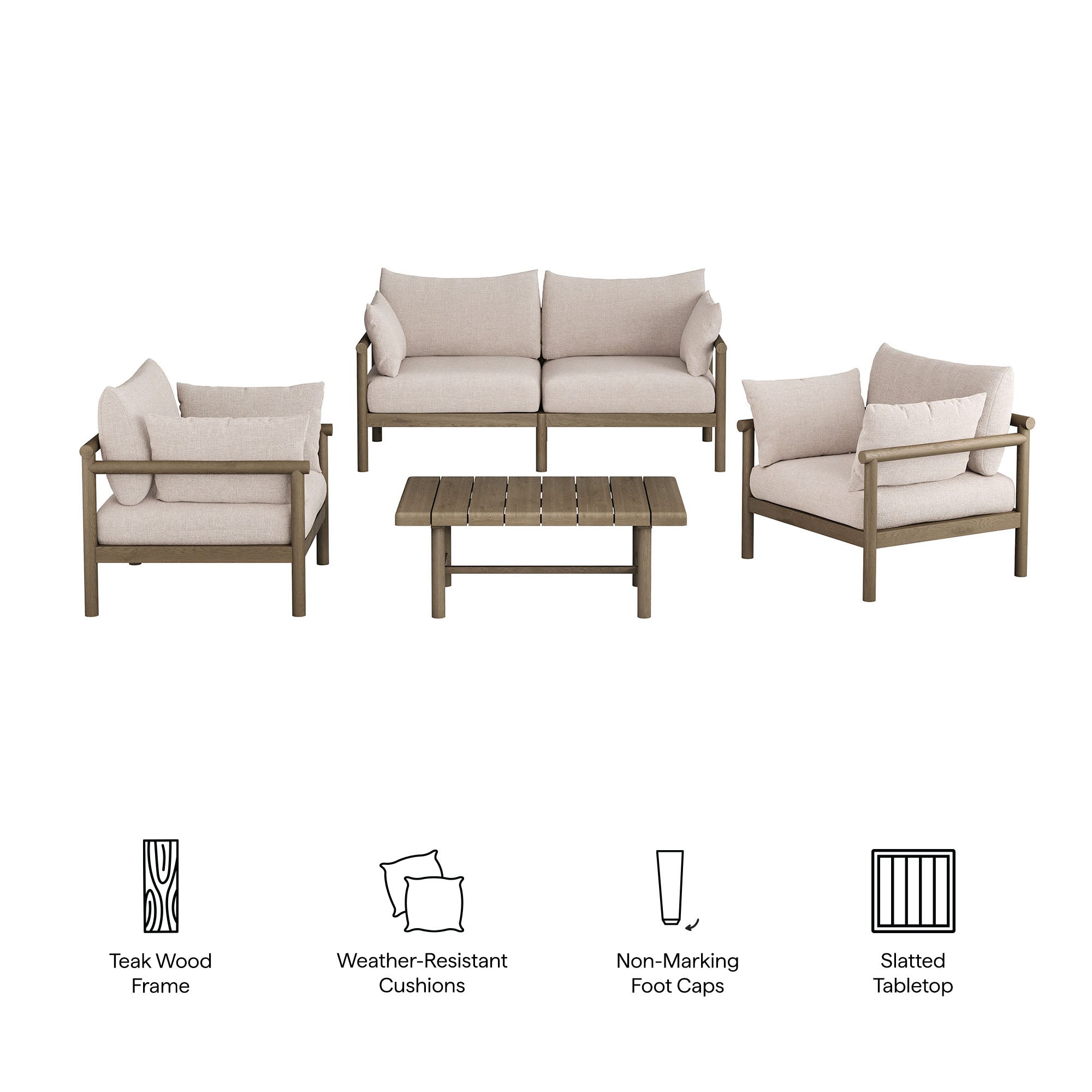 Eleni 4-Piece Outdoor Patio Teak Wood Sofa Set
