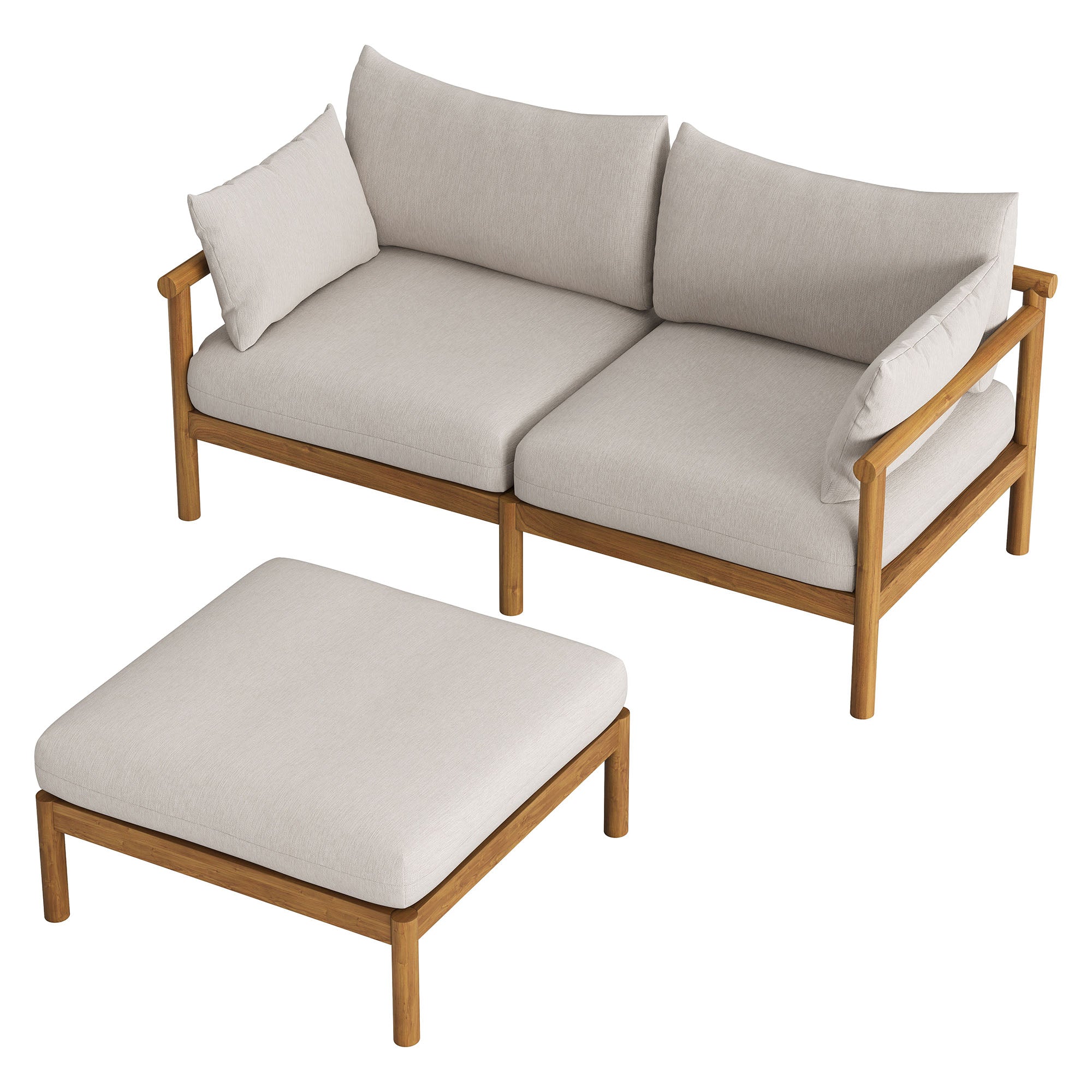 Eleni 2-Piece Outdoor Patio Teak Wood Loveseat with Ottoman Set