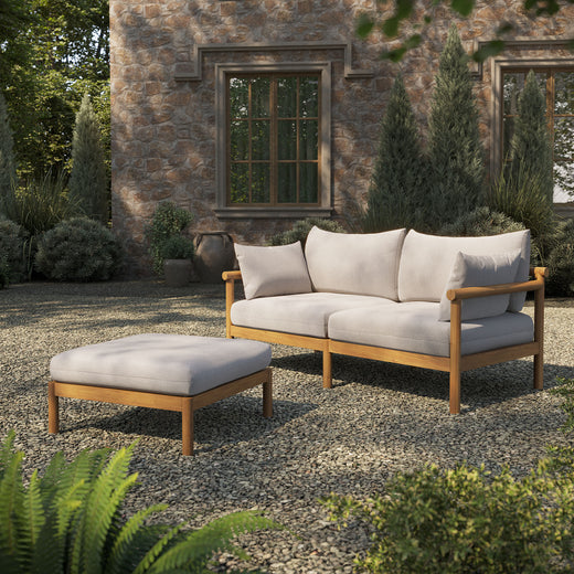 Eleni 2-Piece Outdoor Patio Teak Wood Loveseat with Ottoman Set