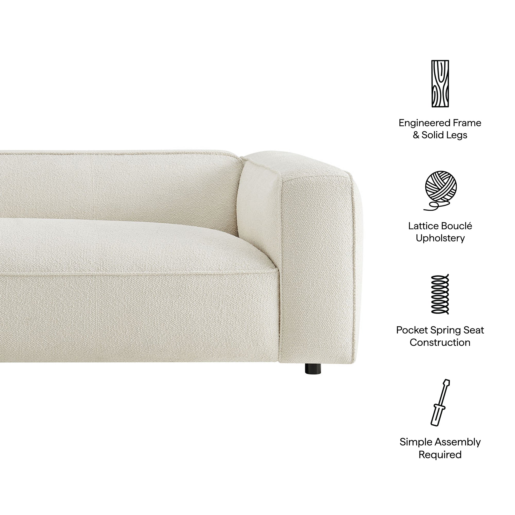 Auren 88 Inch Lattice Bouclé Upholstered Sofa