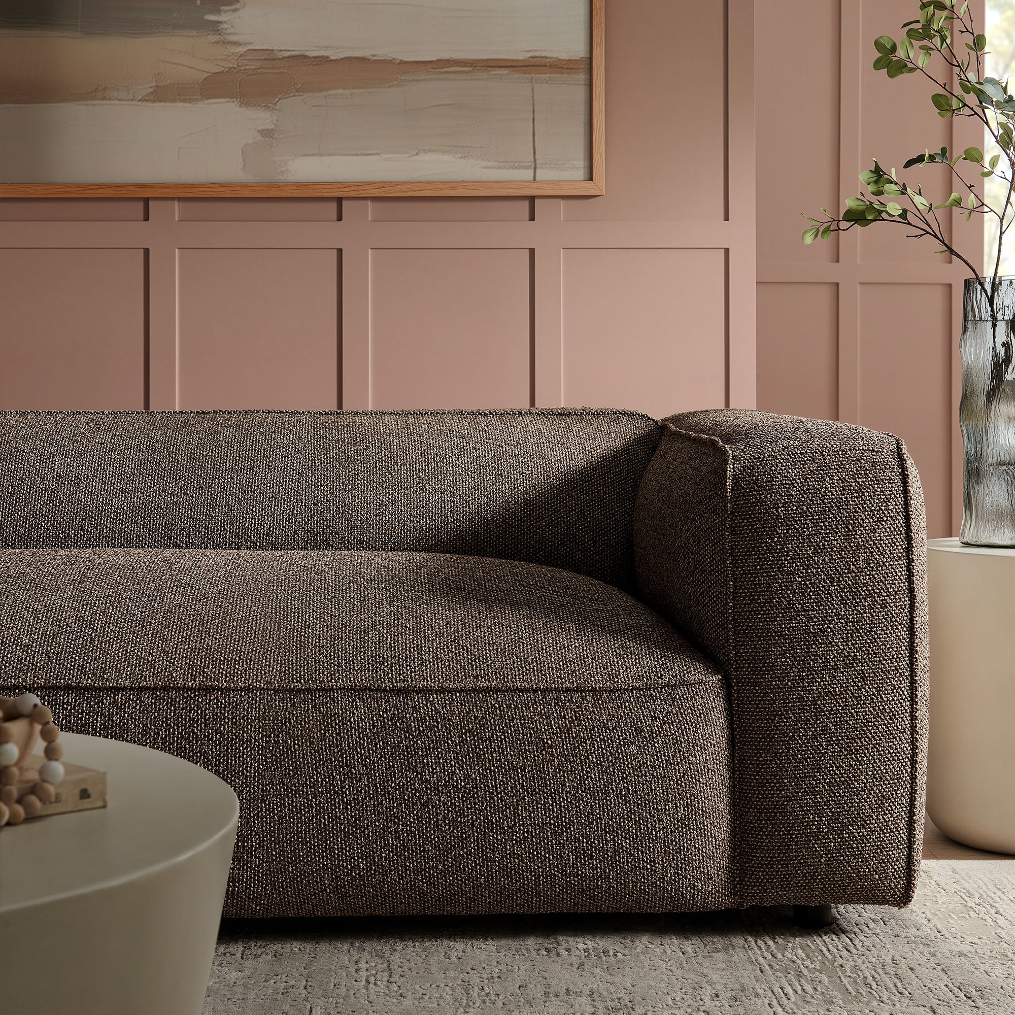 Auren 88 Inch Lattice Bouclé Upholstered Sofa