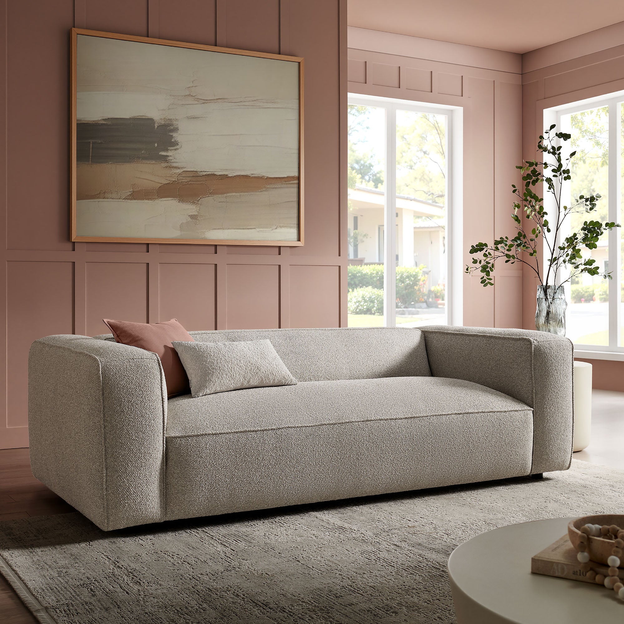 Auren 88 Inch Lattice Bouclé Upholstered Sofa
