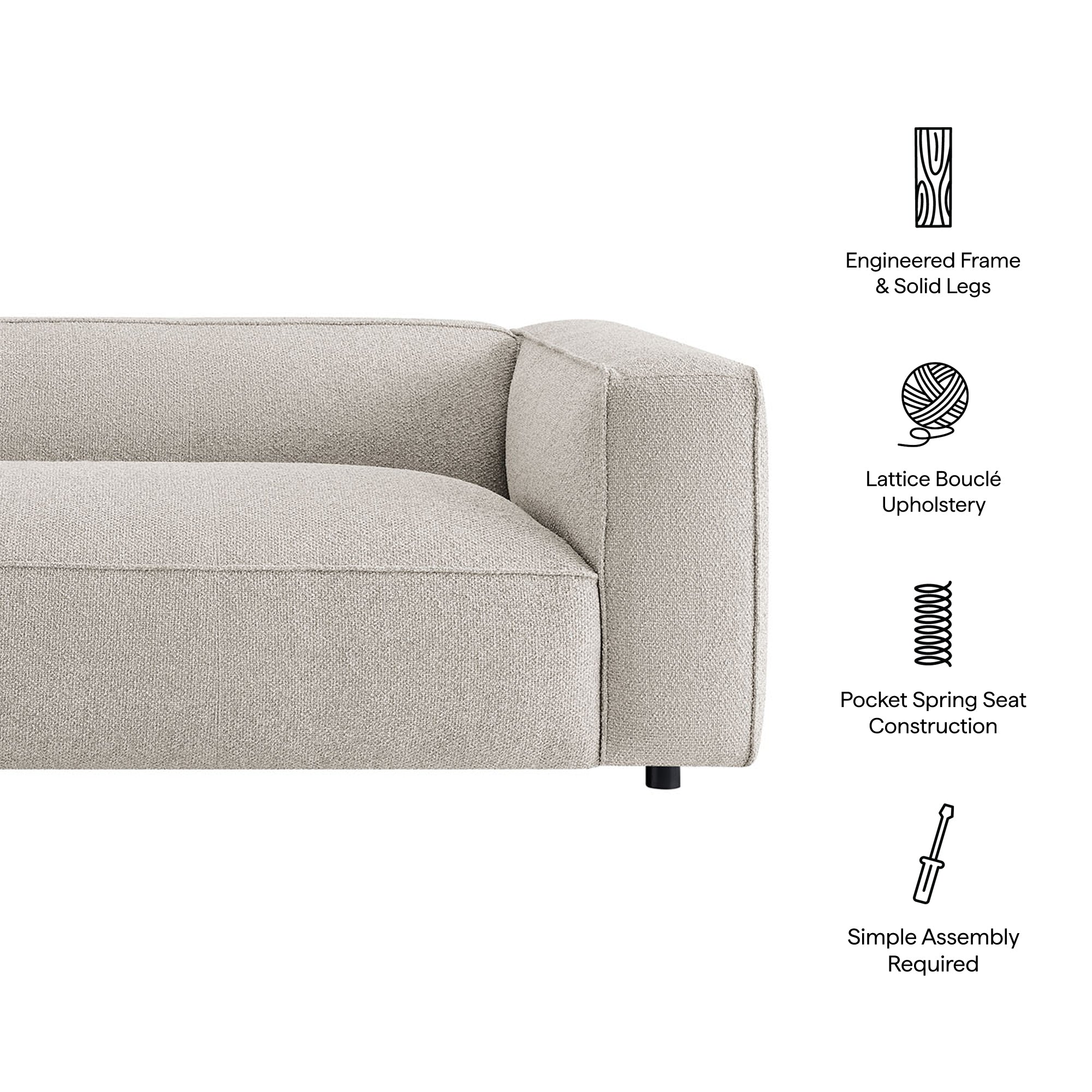 Auren 88 Inch Lattice Bouclé Upholstered Sofa