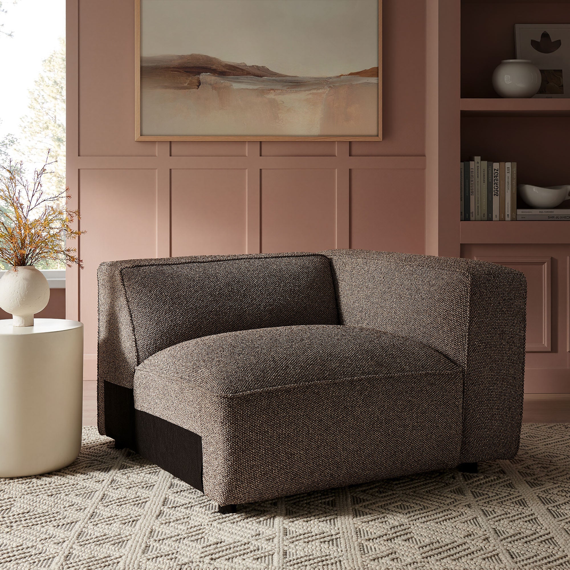 Auren Lattice Bouclé Upholstered Modular Right-Facing Arm Chair