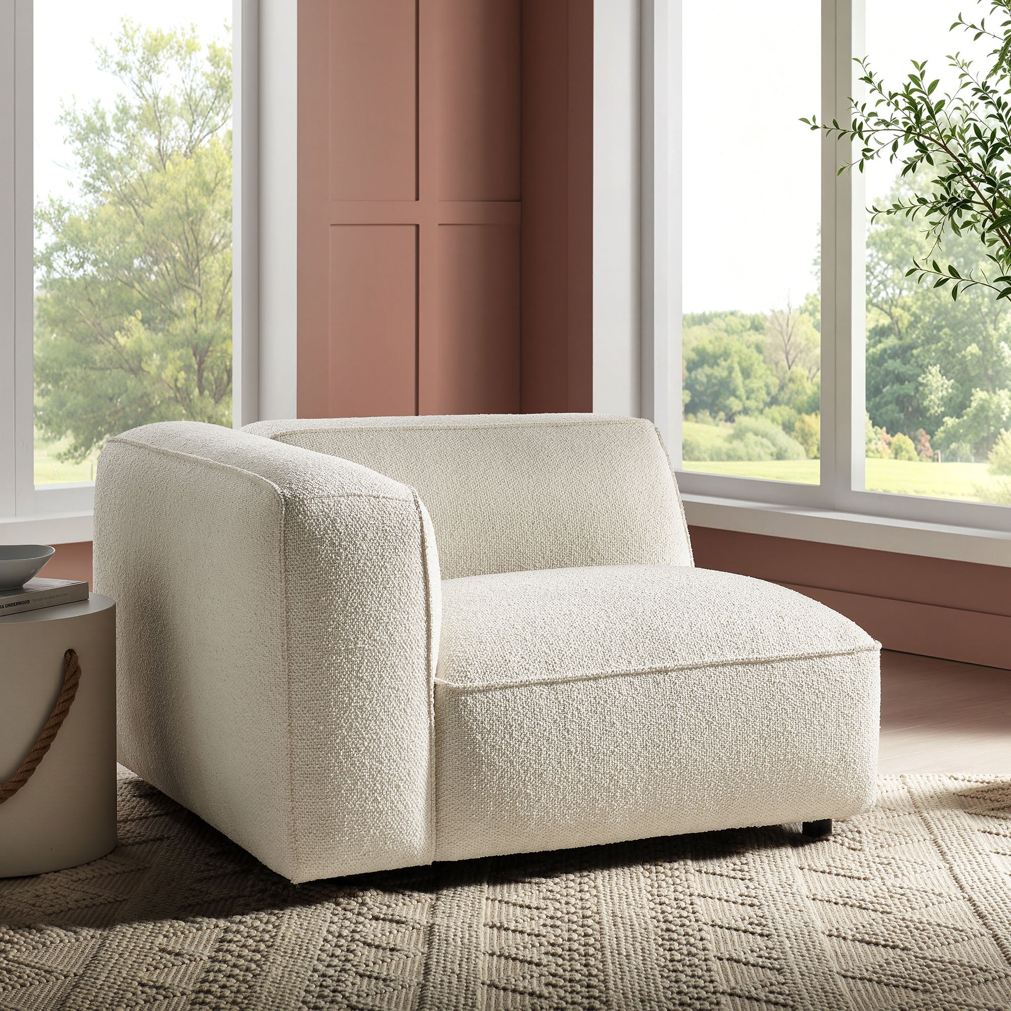 Auren Lattice Bouclé Upholstered Modular Left-Facing Arm Chair