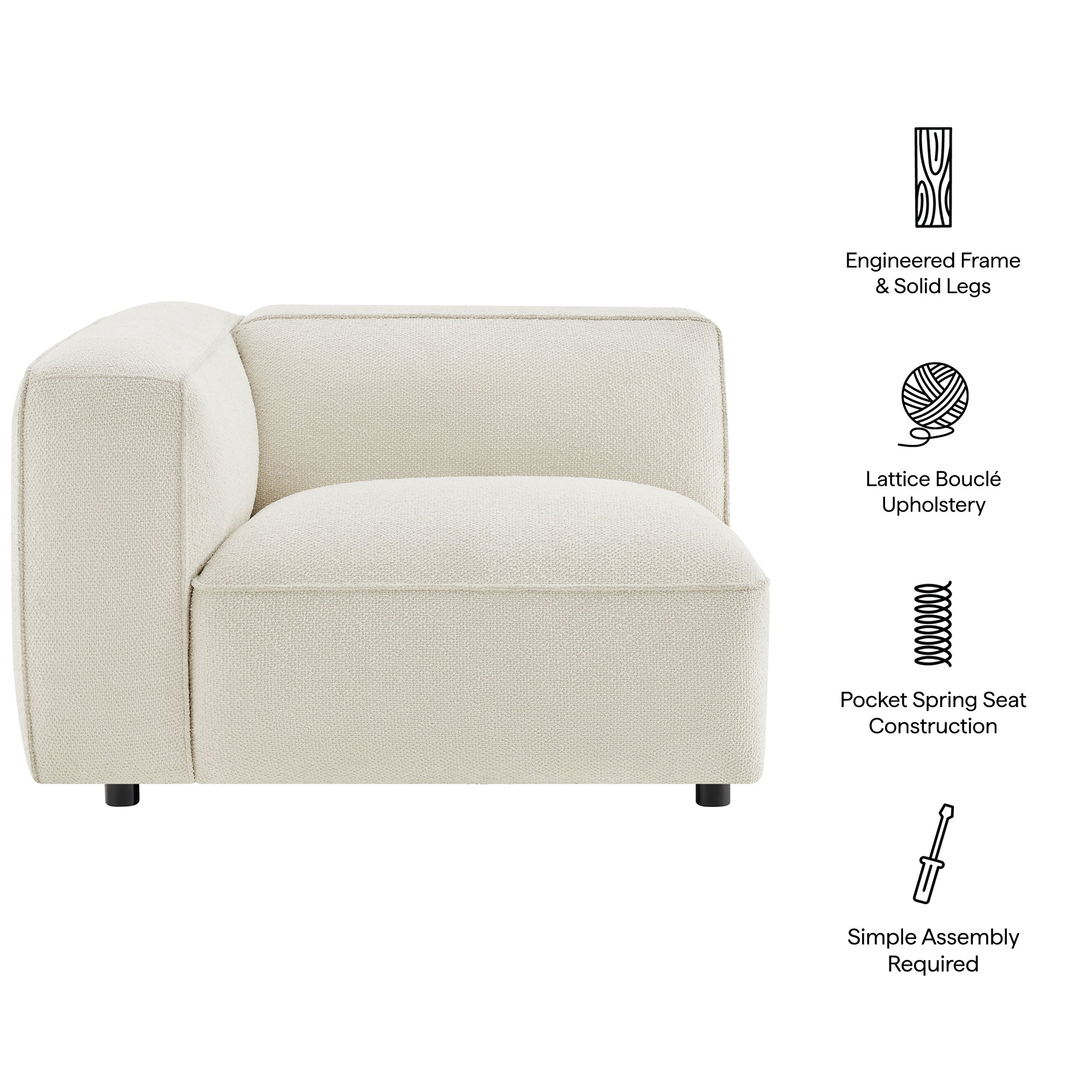 Auren Lattice Bouclé Upholstered Modular Left-Facing Arm Chair