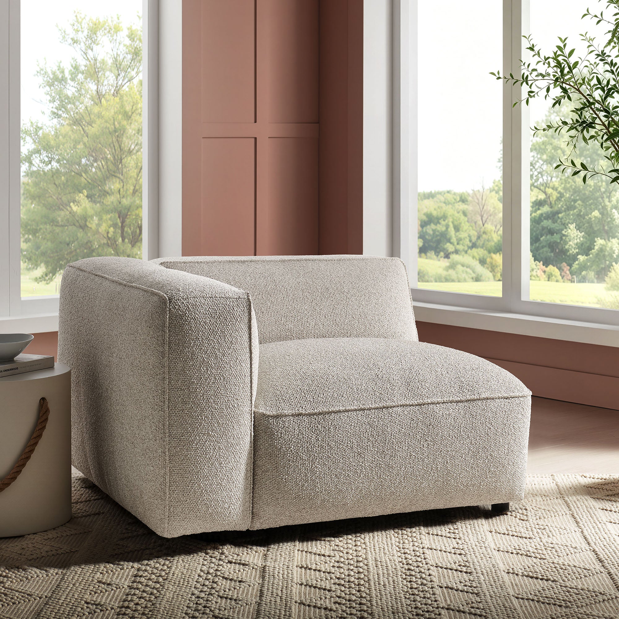 Auren Lattice Bouclé Upholstered Modular Left-Facing Arm Chair