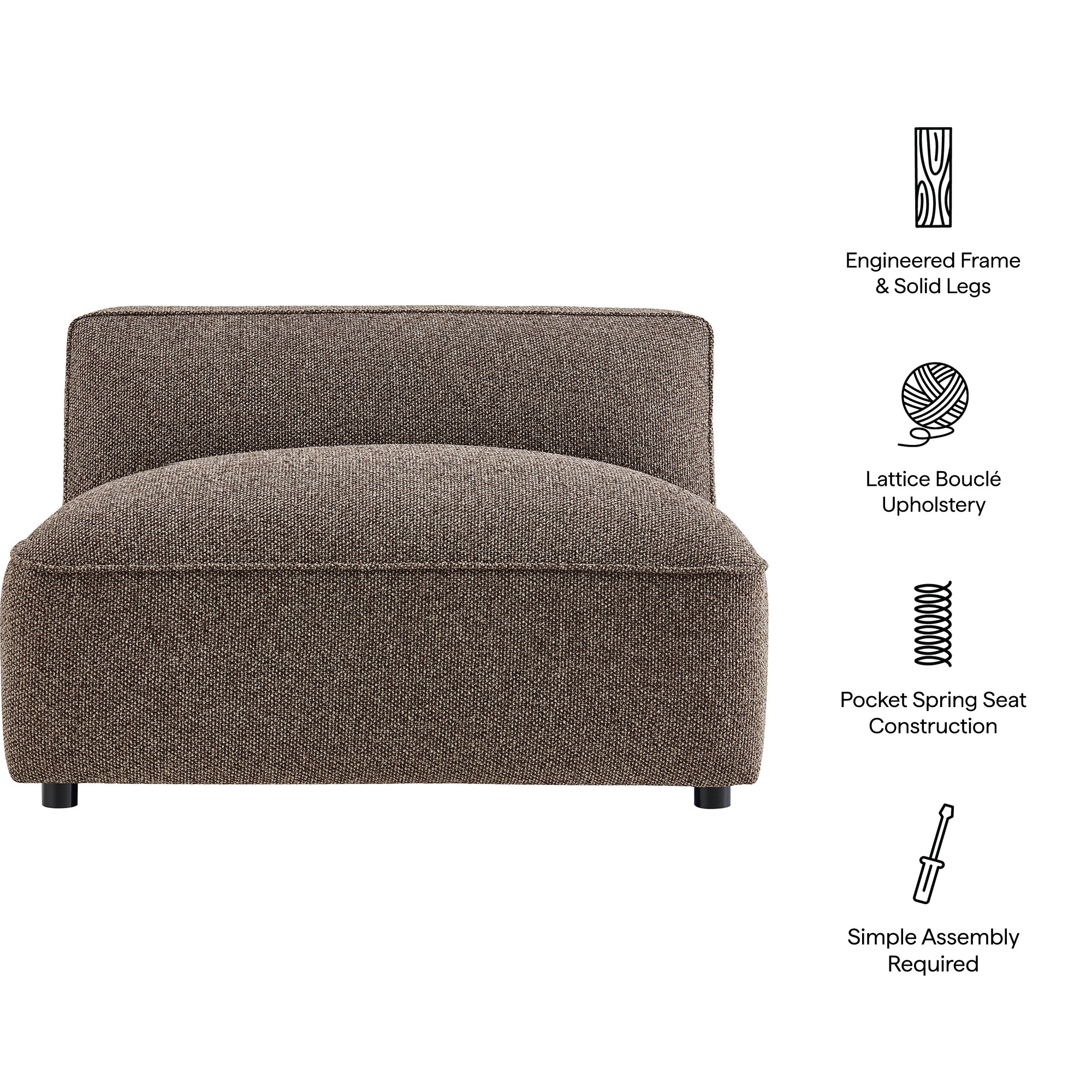 Auren Lattice Bouclé Upholstered Modular Armless Chair