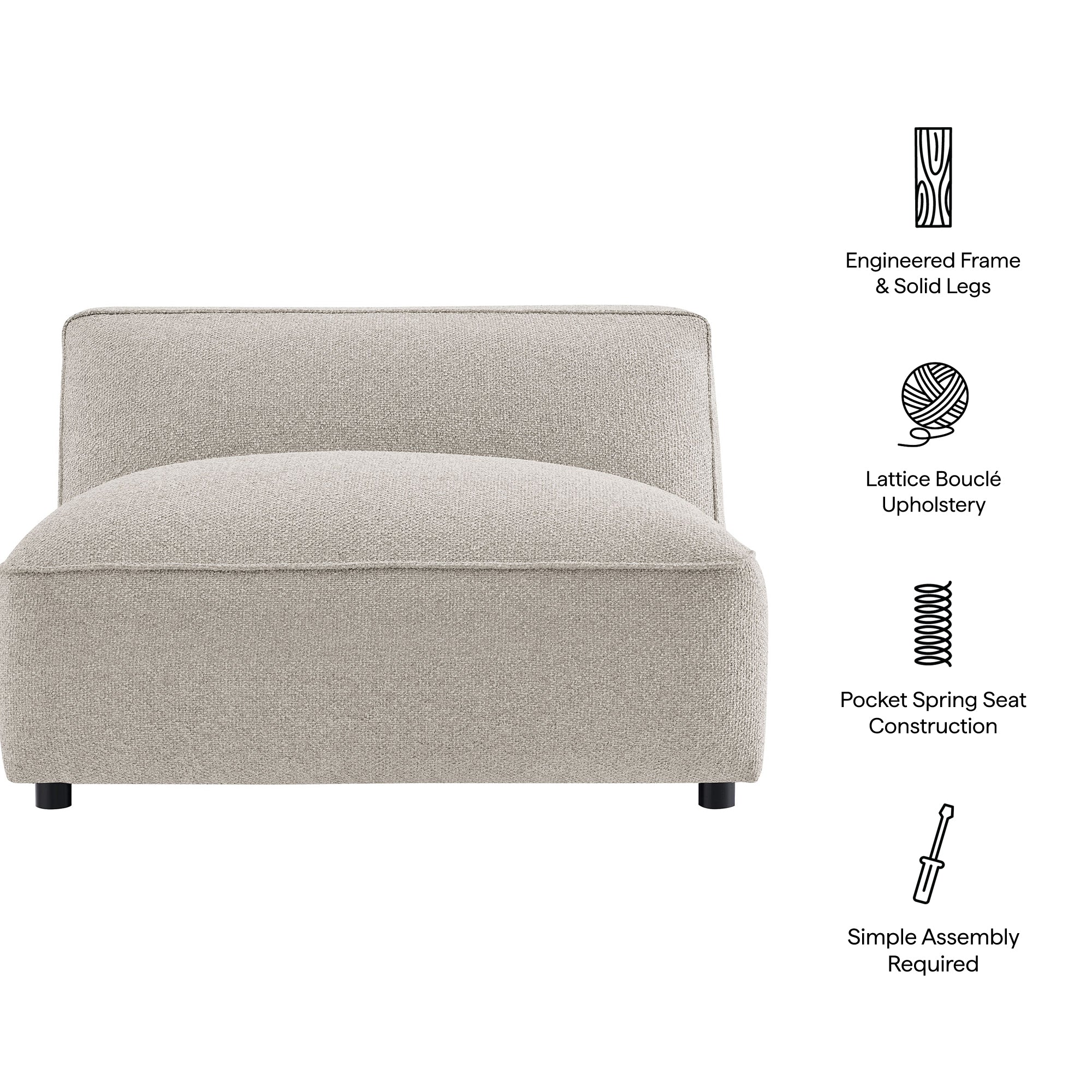 Auren Lattice Bouclé Upholstered Modular Armless Chair