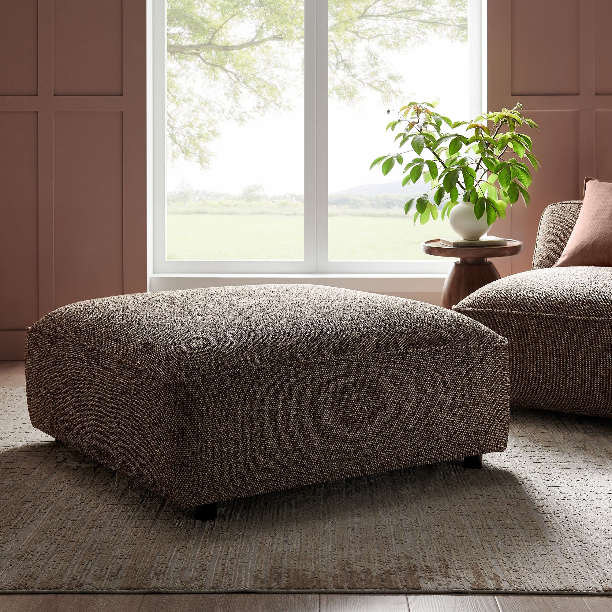 Auren Lattice Bouclé Upholstered Ottoman