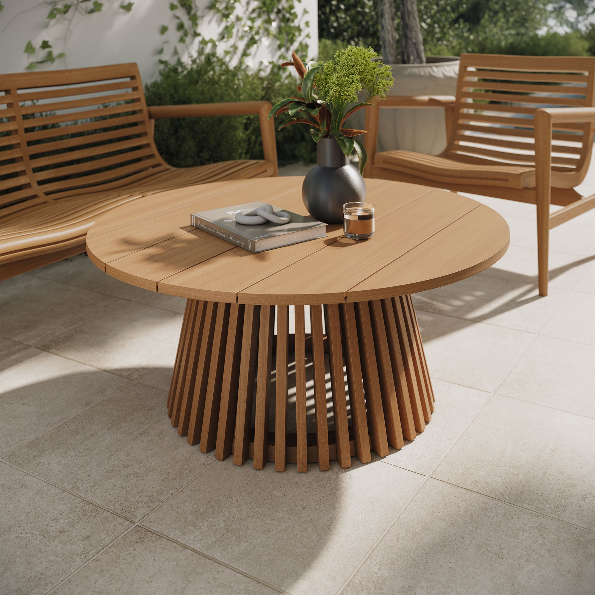 Lane 39 Inch Round Outdoor Patio Teak Wood Coffee Table