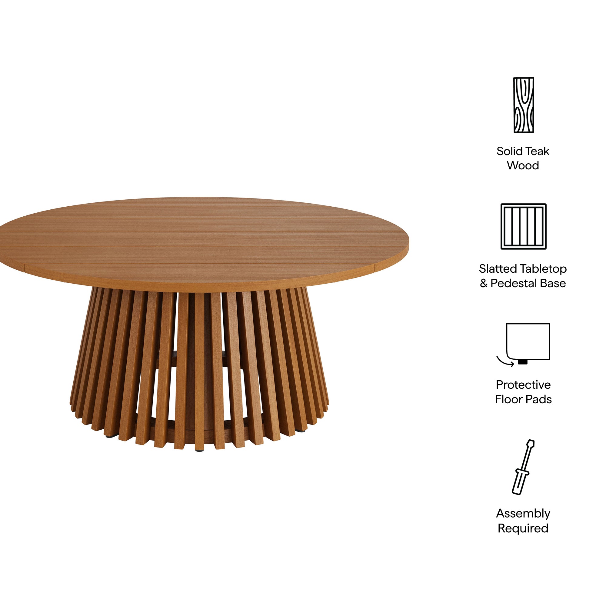 Lane 39 Inch Round Outdoor Patio Teak Wood Coffee Table