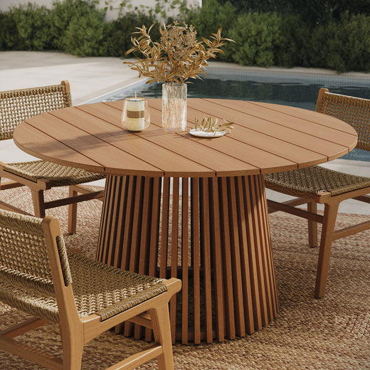 Lane 55 Inch Round Outdoor Patio Teak Wood Dining Table