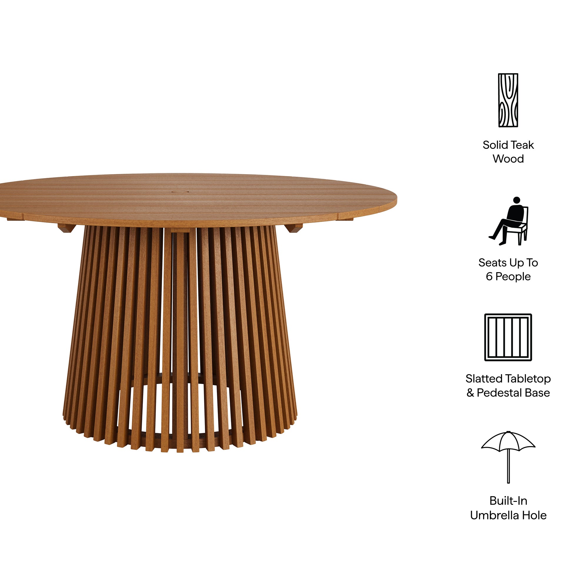 Lane 55 Inch Round Outdoor Patio Teak Wood Dining Table