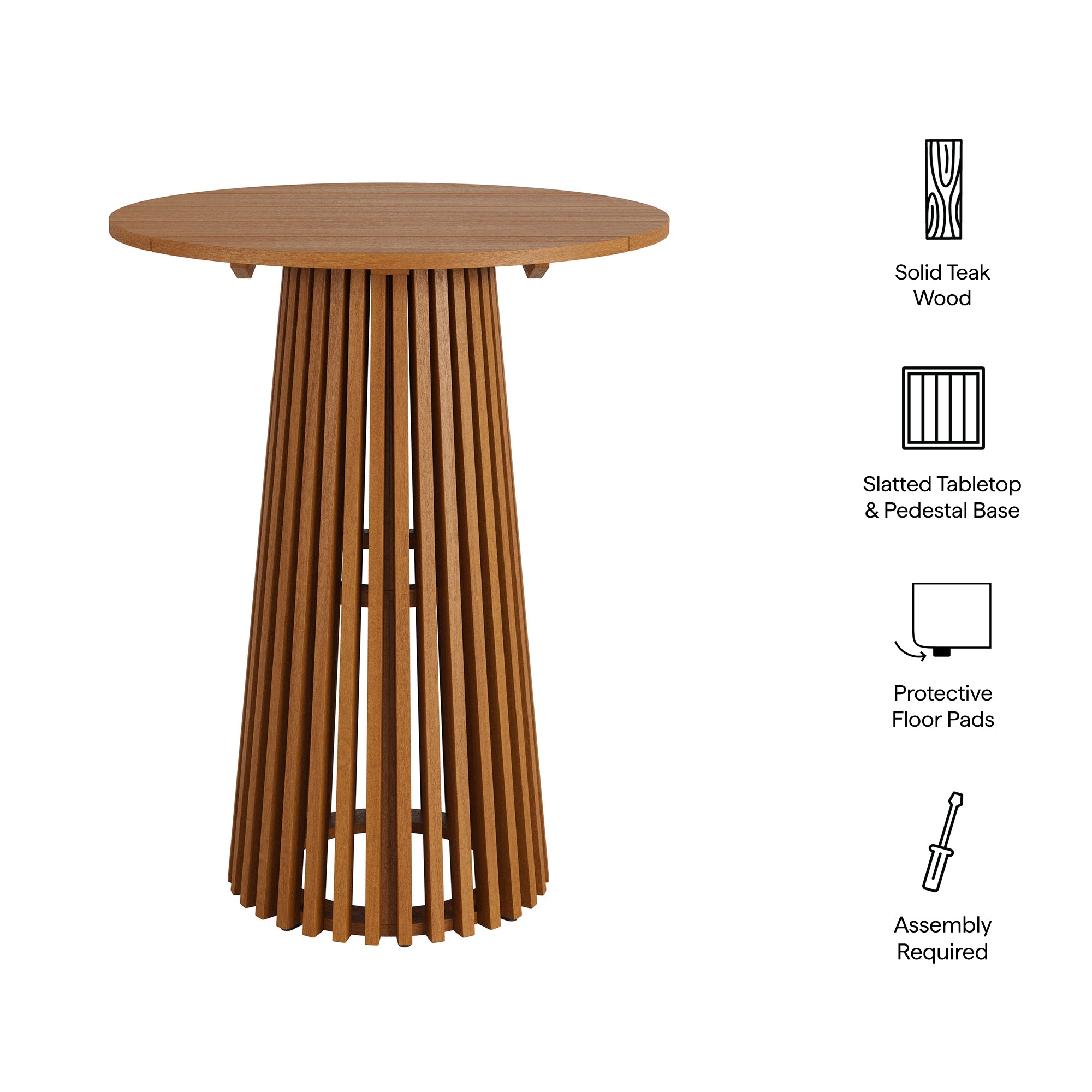 Lane 31 Inch Round Outdoor Patio Teak Wood Bar Table