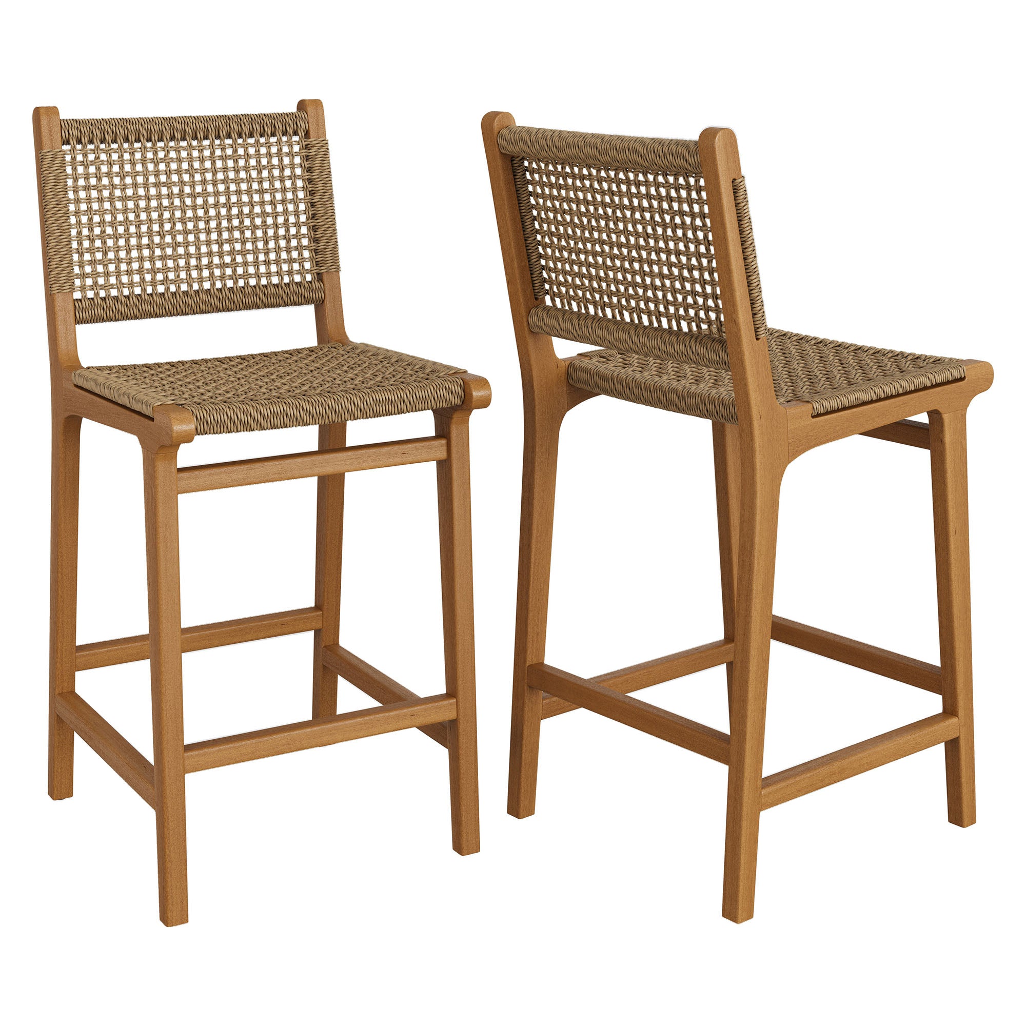 Rowe Outdoor Patio Teak Wood Counter Chairs Set of 2