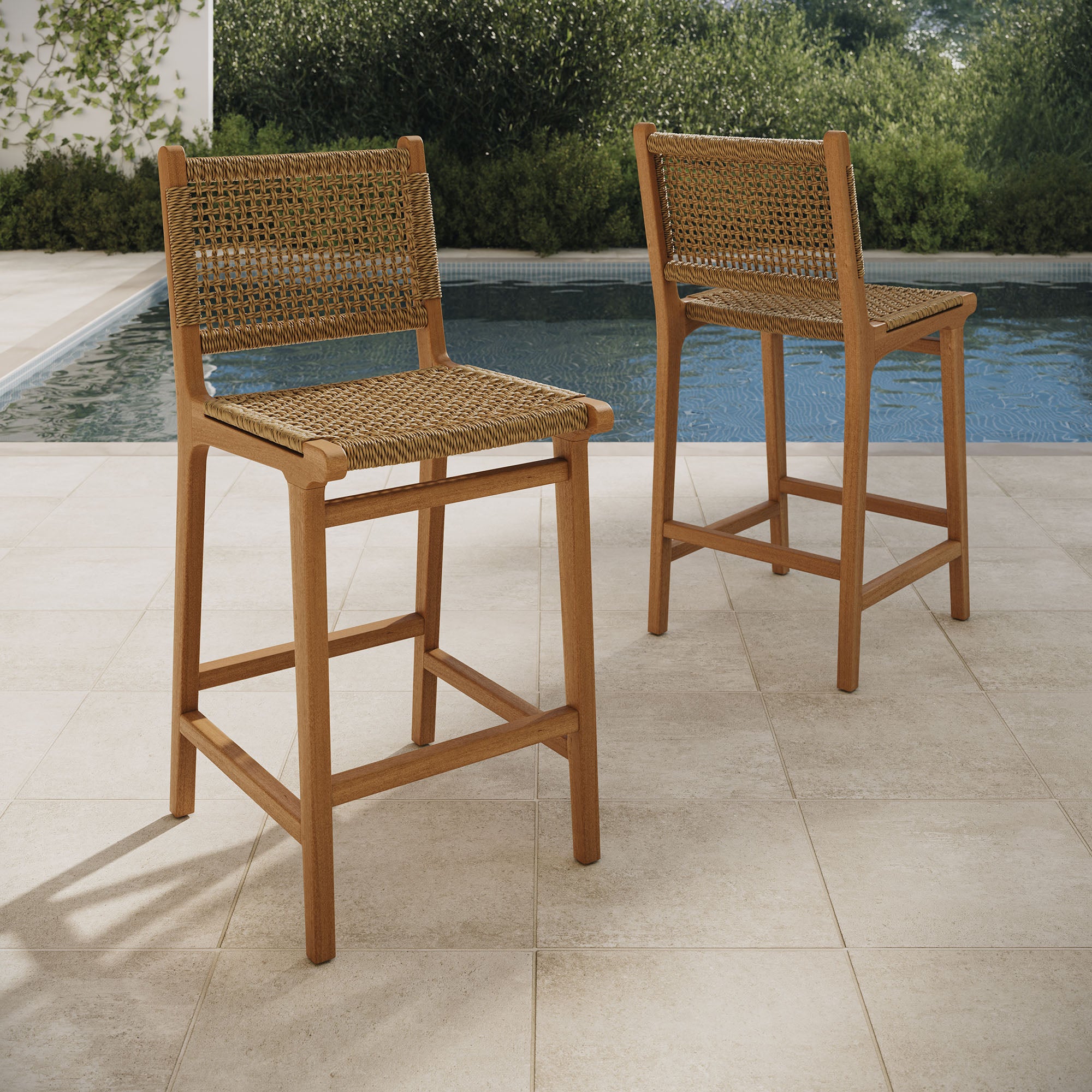 Rowe Outdoor Patio Teak Wood Counter Chairs Set of 2