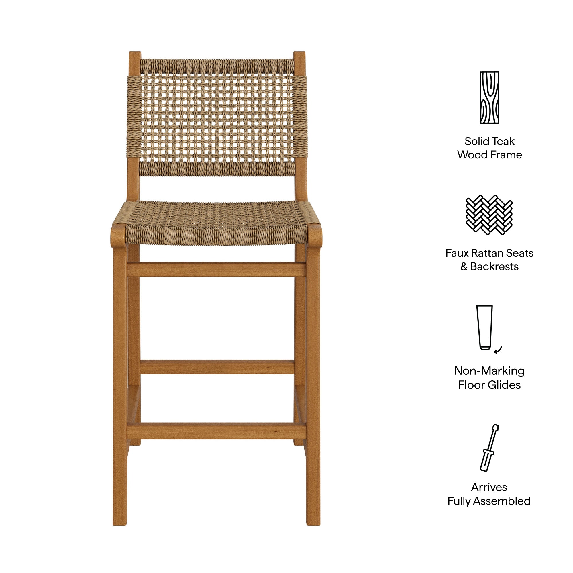 Rowe Outdoor Patio Teak Wood Counter Chairs Set of 2