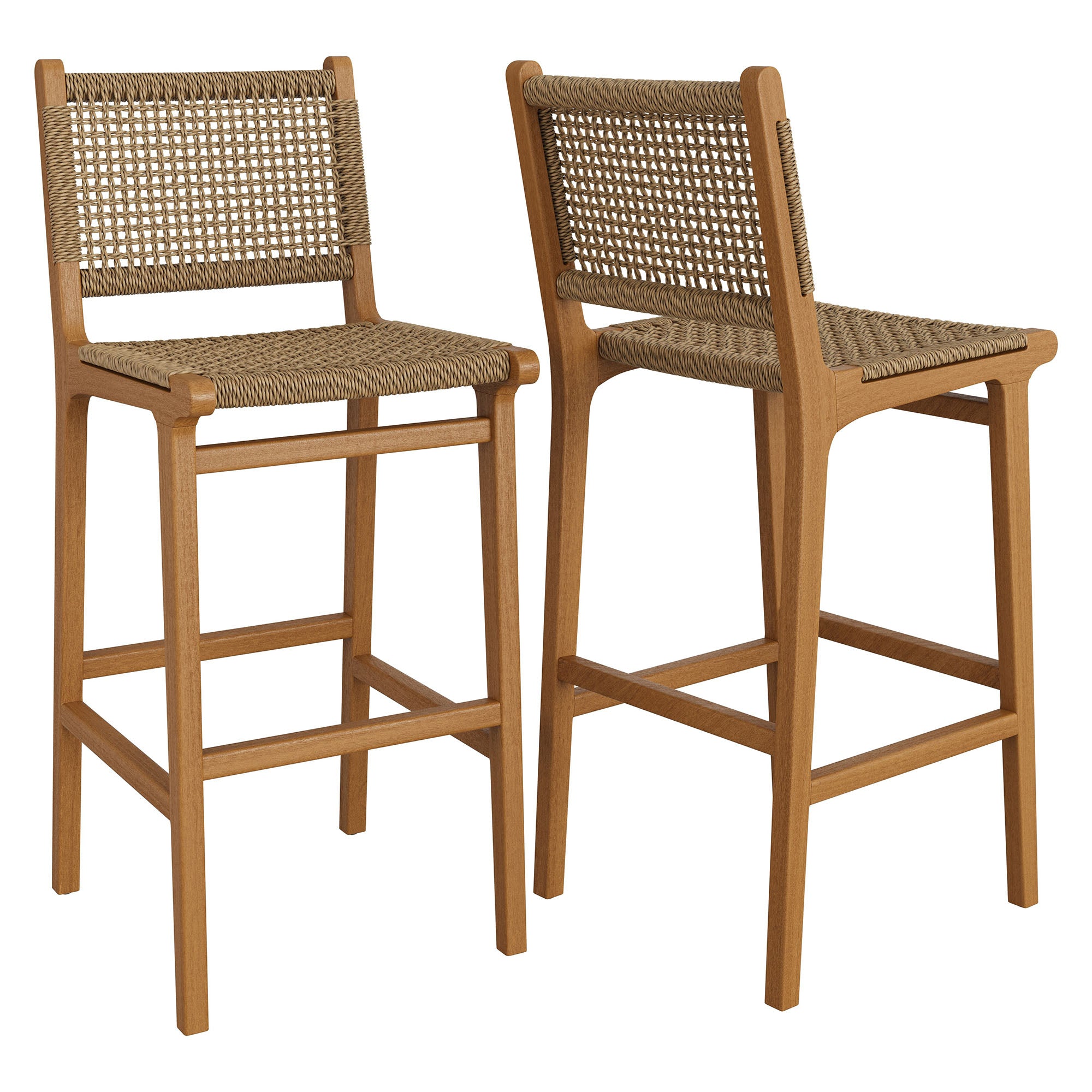 Rowe Outdoor Patio Teak Wood Bar Chairs Set of 2