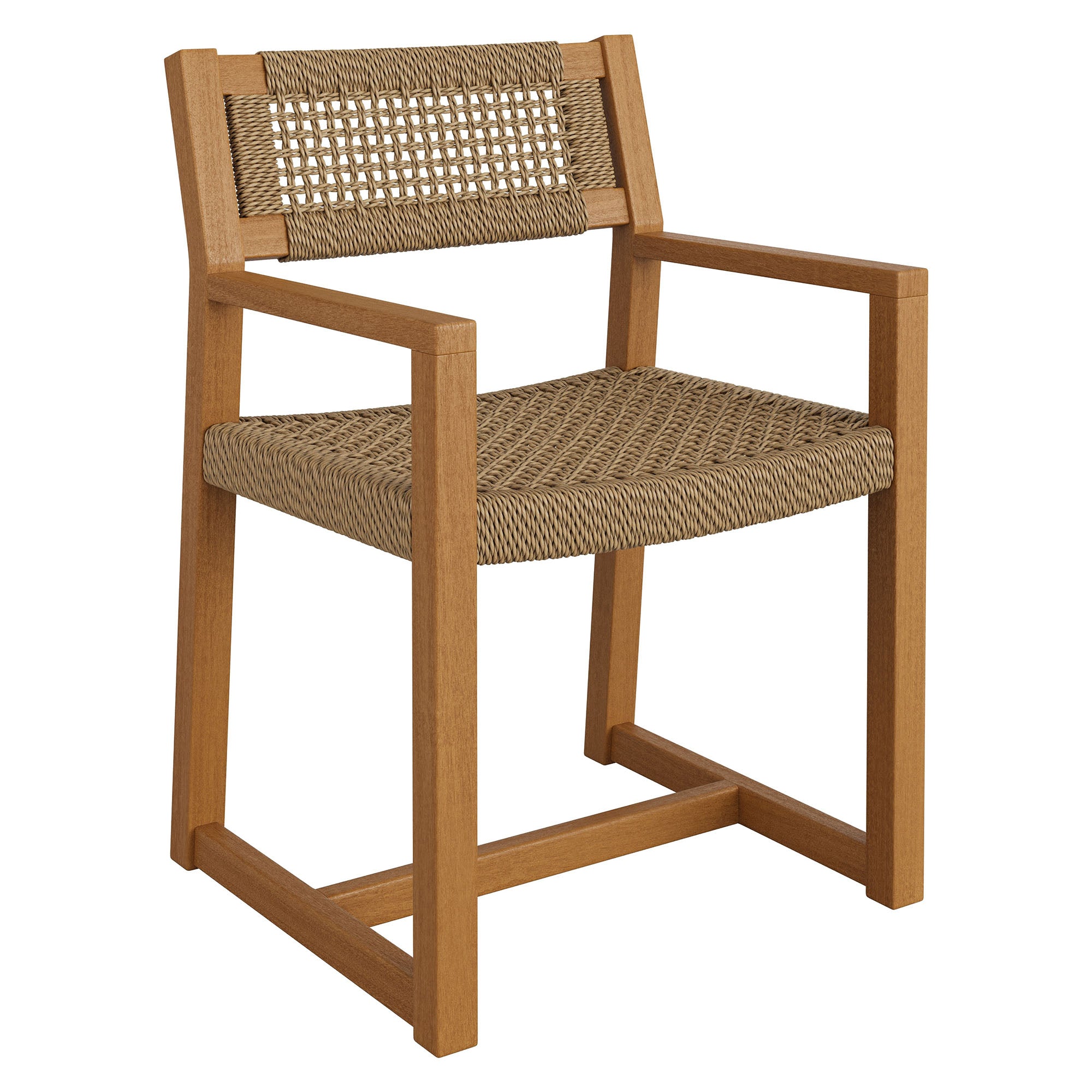 Reed Outdoor Patio Teak Wood Rattan Dining Chair