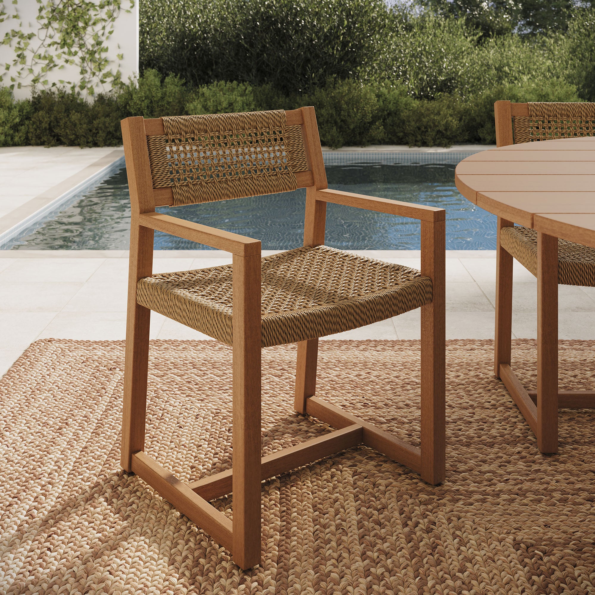 Reed Outdoor Patio Teak Wood Rattan Dining Chair