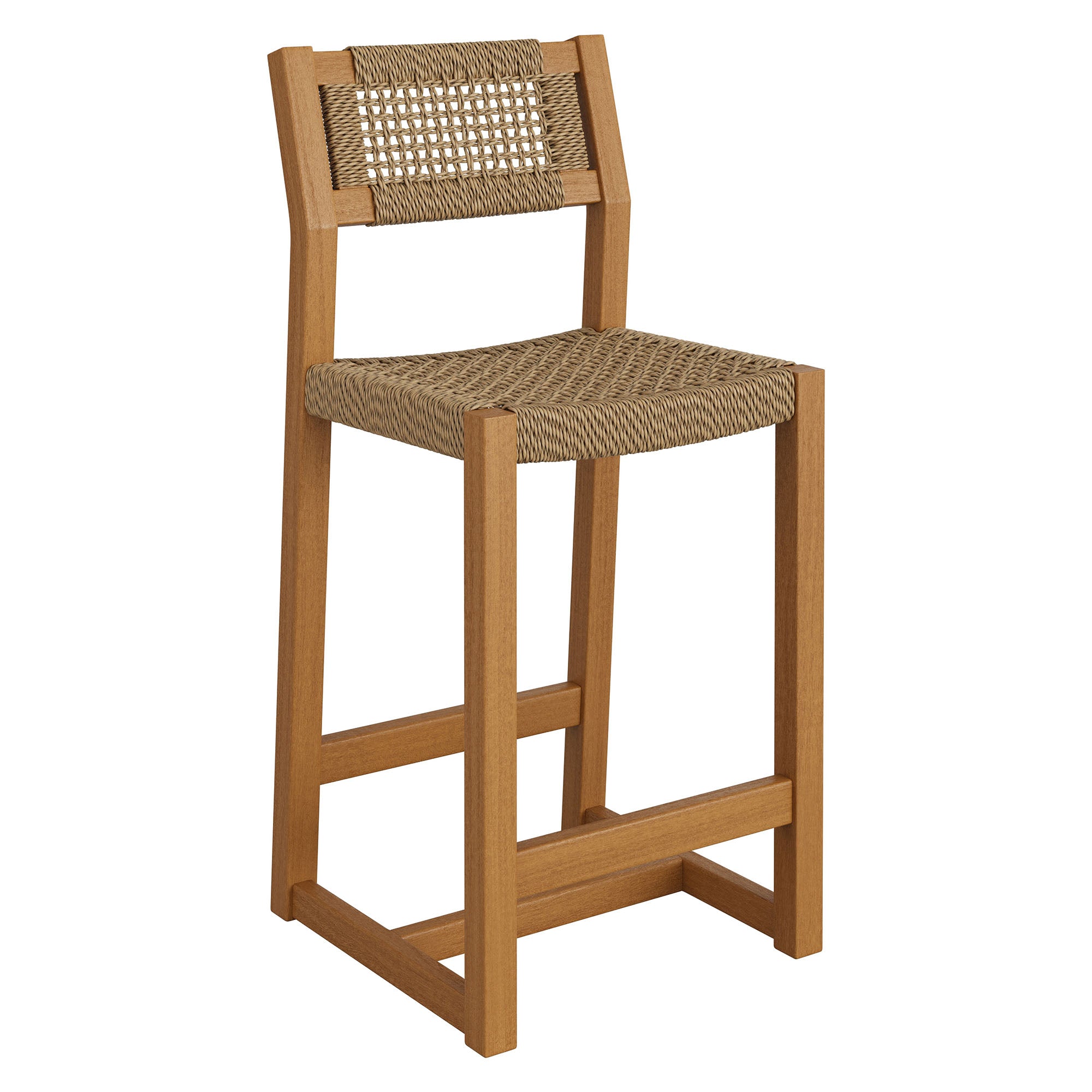 Reed 44 Inch Outdoor Patio Outdoor Teak Wood Rattan Bar Stool