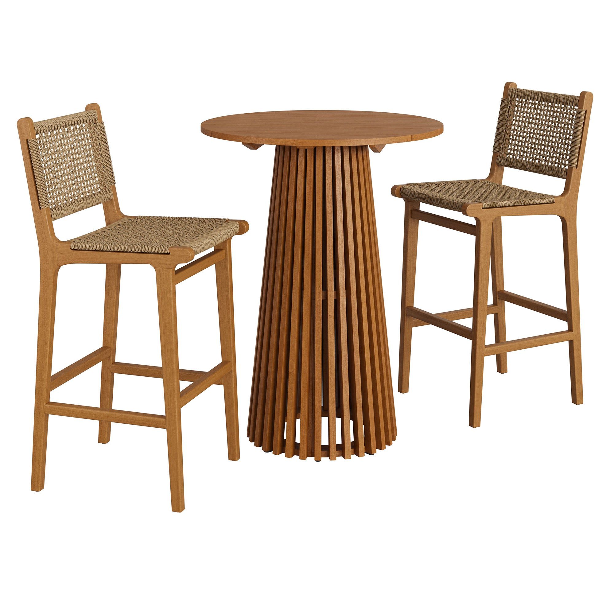 Rowe 3-Piece Outdoor Patio Teak Wood Bar Set