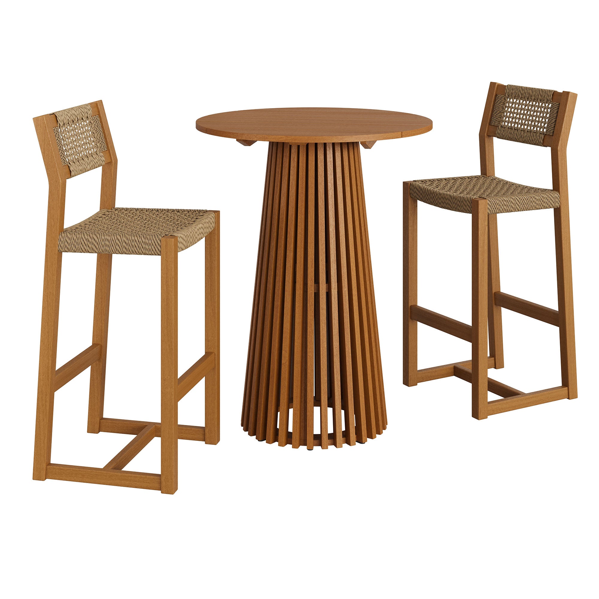 Reed 3-Piece Outdoor Patio Teak Wood Bar Set