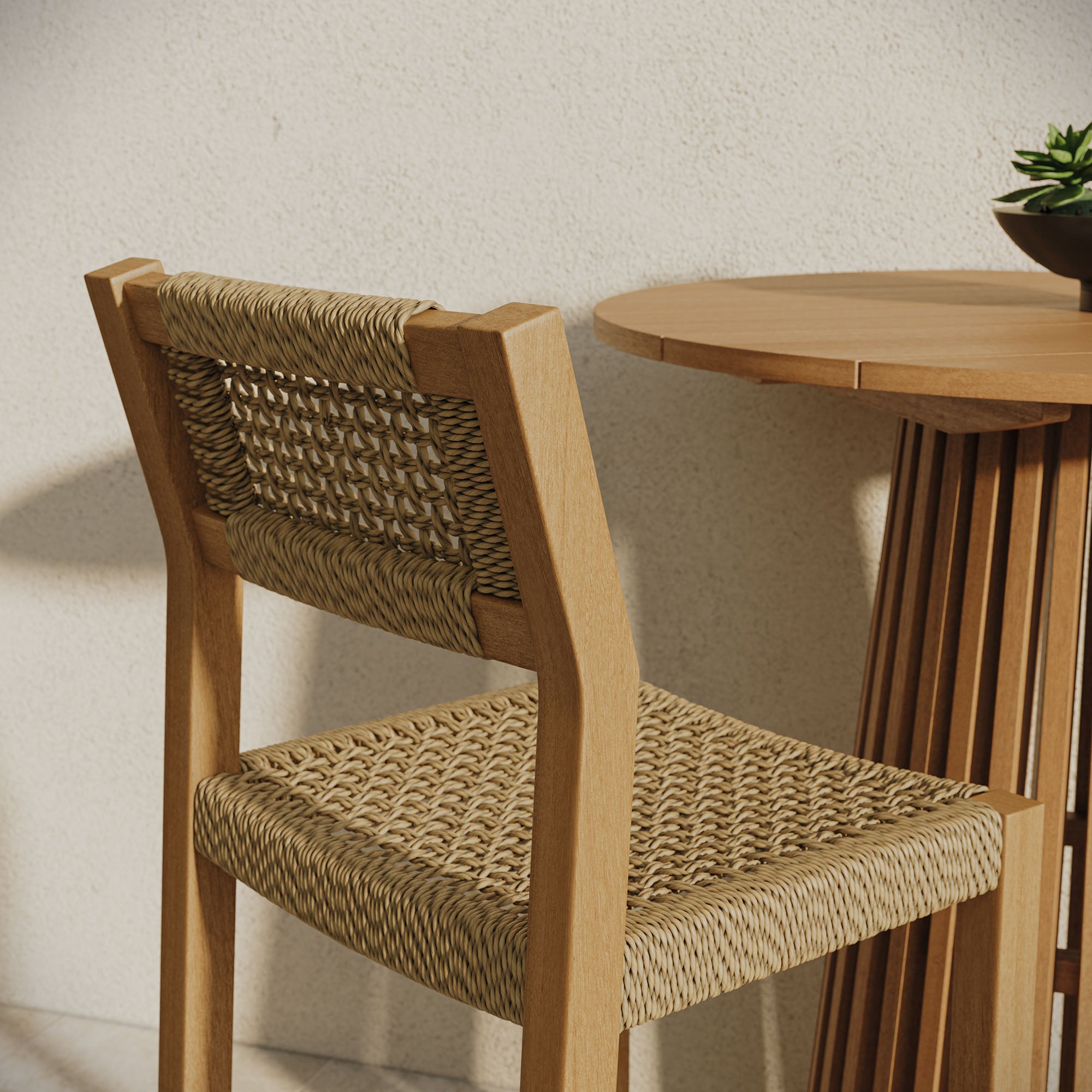 Reed 3-Piece Outdoor Patio Teak Wood Bar Set
