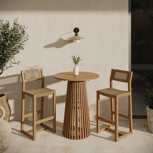 Reed 3-Piece Outdoor Patio Teak Wood Bar Set