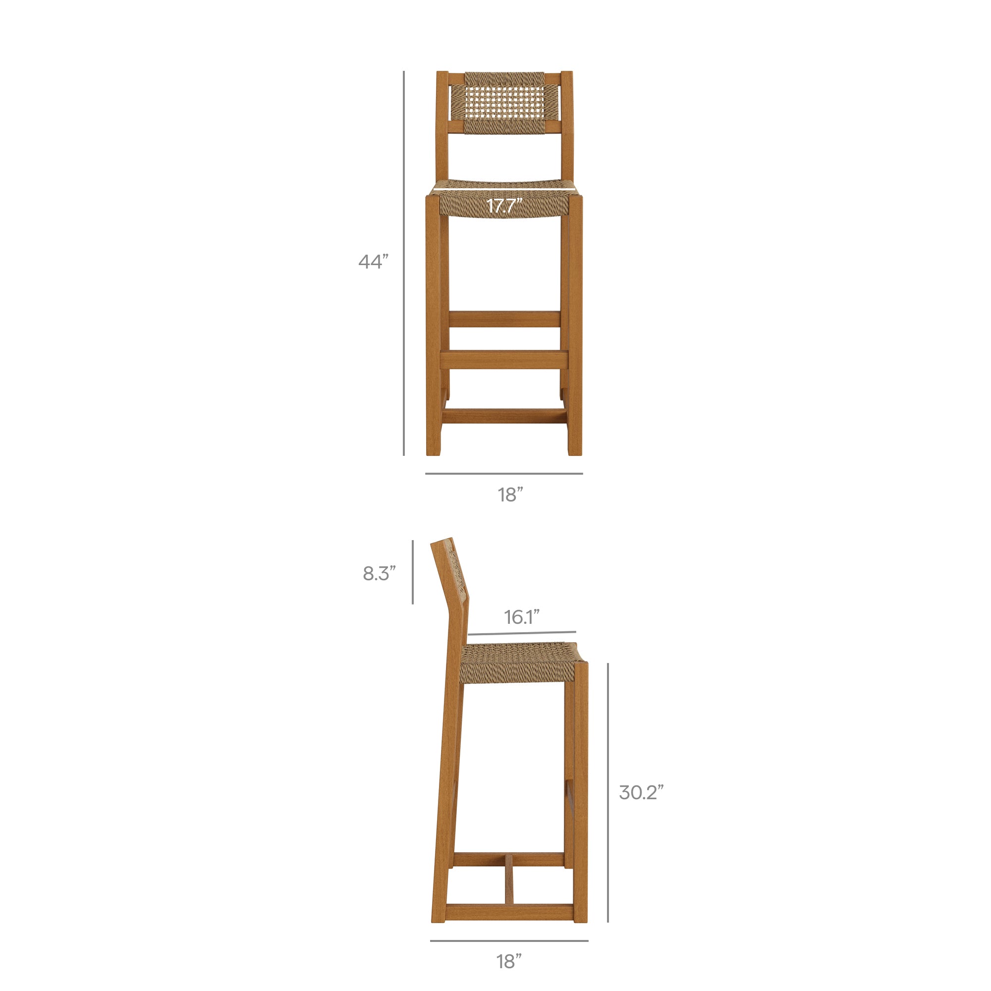 Reed 3-Piece Outdoor Patio Teak Wood Bar Set