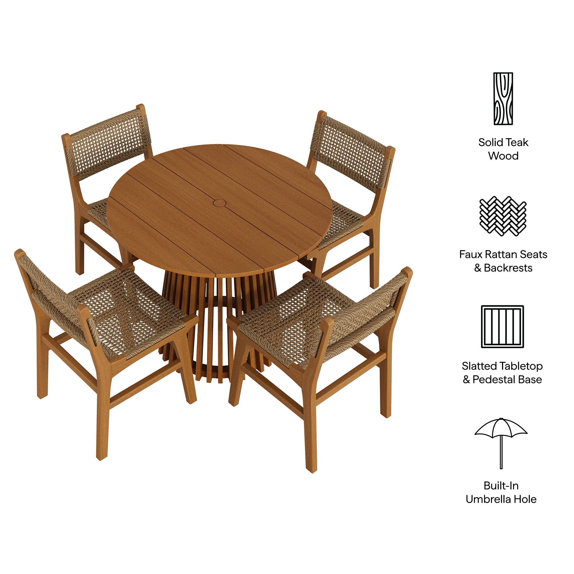 Rowe 5-Piece Outdoor Patio Teak Wood Dining Set