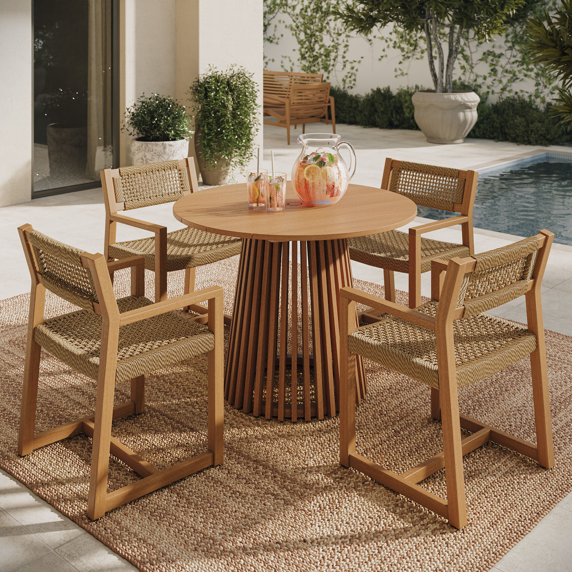 Reed 5-Piece Outdoor Patio Teak Wood Dining Set