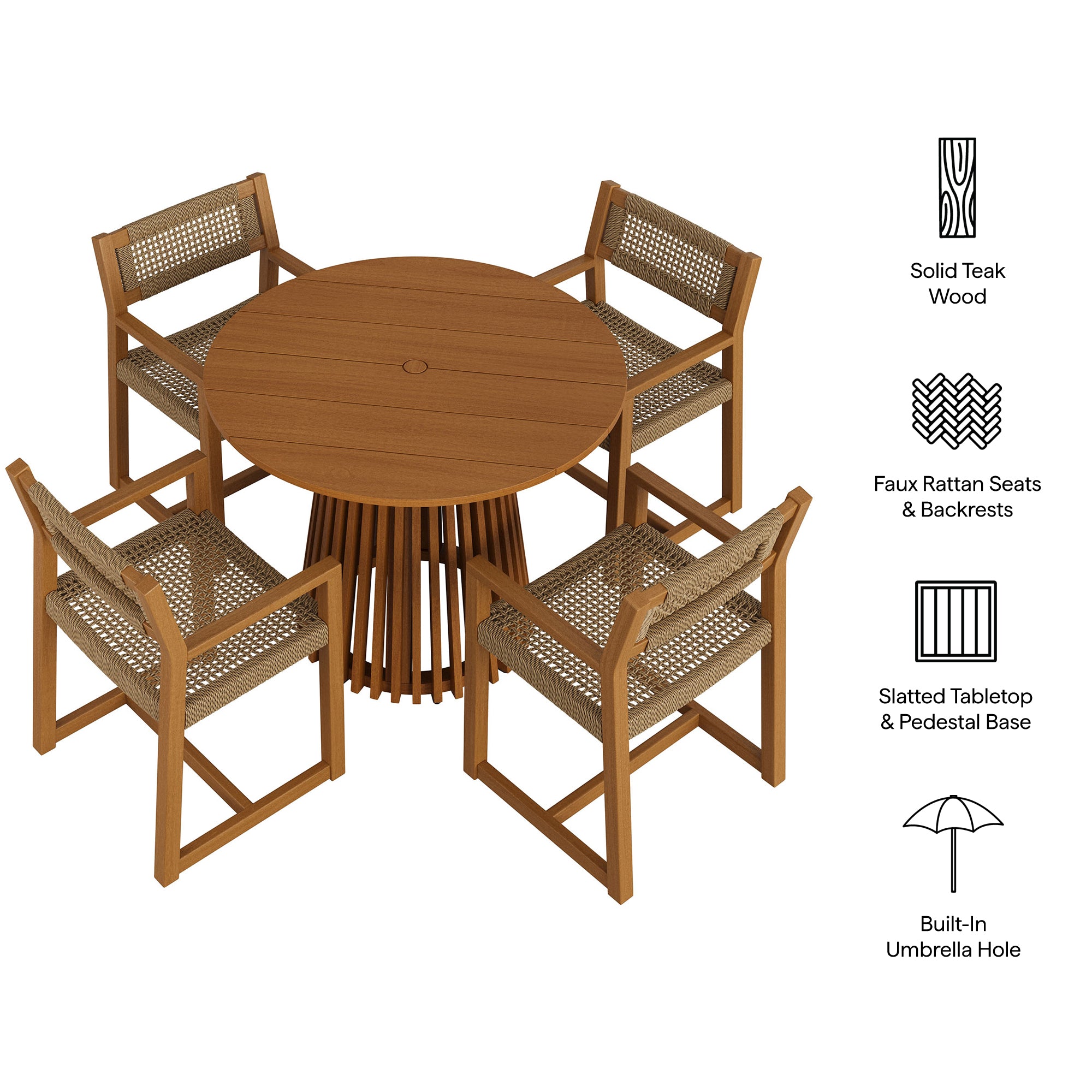 Reed 5-Piece Outdoor Patio Teak Wood Dining Set