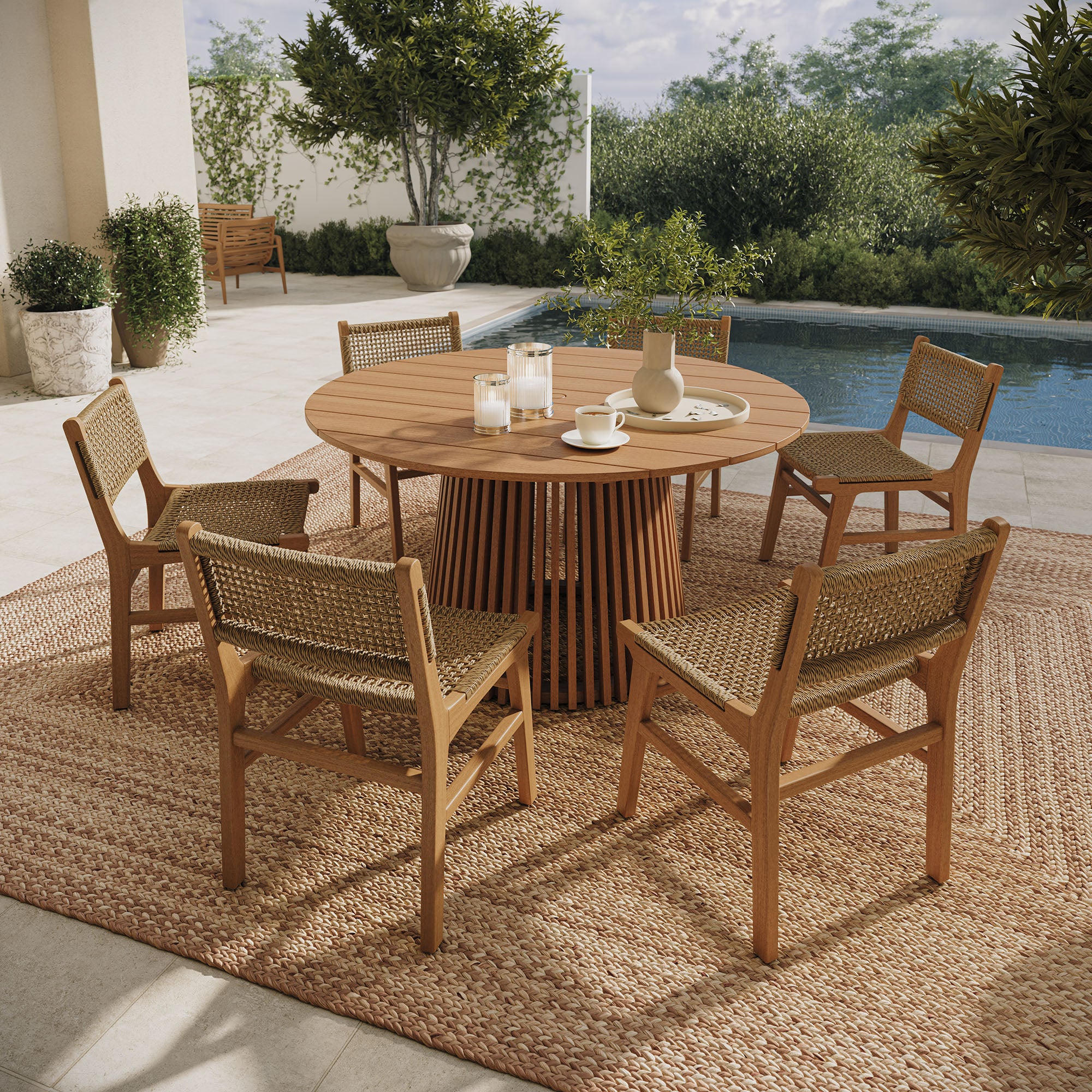 Rowe 7-Piece Outdoor Patio Teak Wood Dining Set