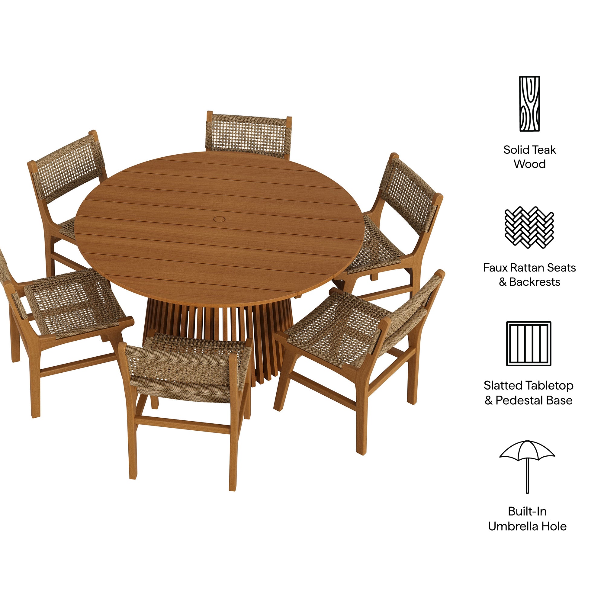 Rowe 7-Piece Outdoor Patio Teak Wood Dining Set