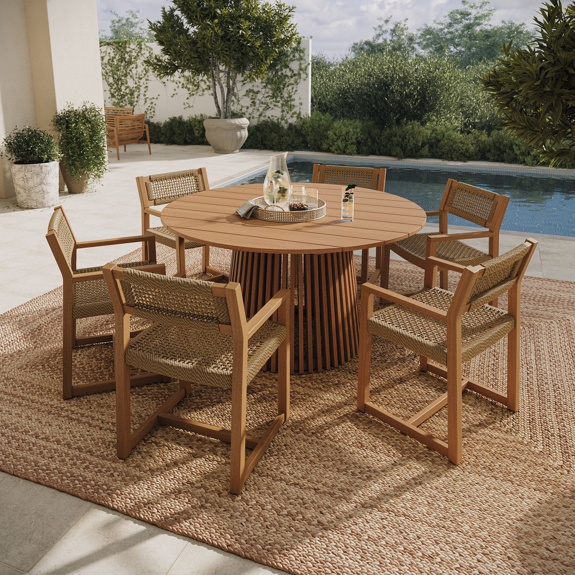 Reed 7-Piece Outdoor Patio Teak Wood Dining Set