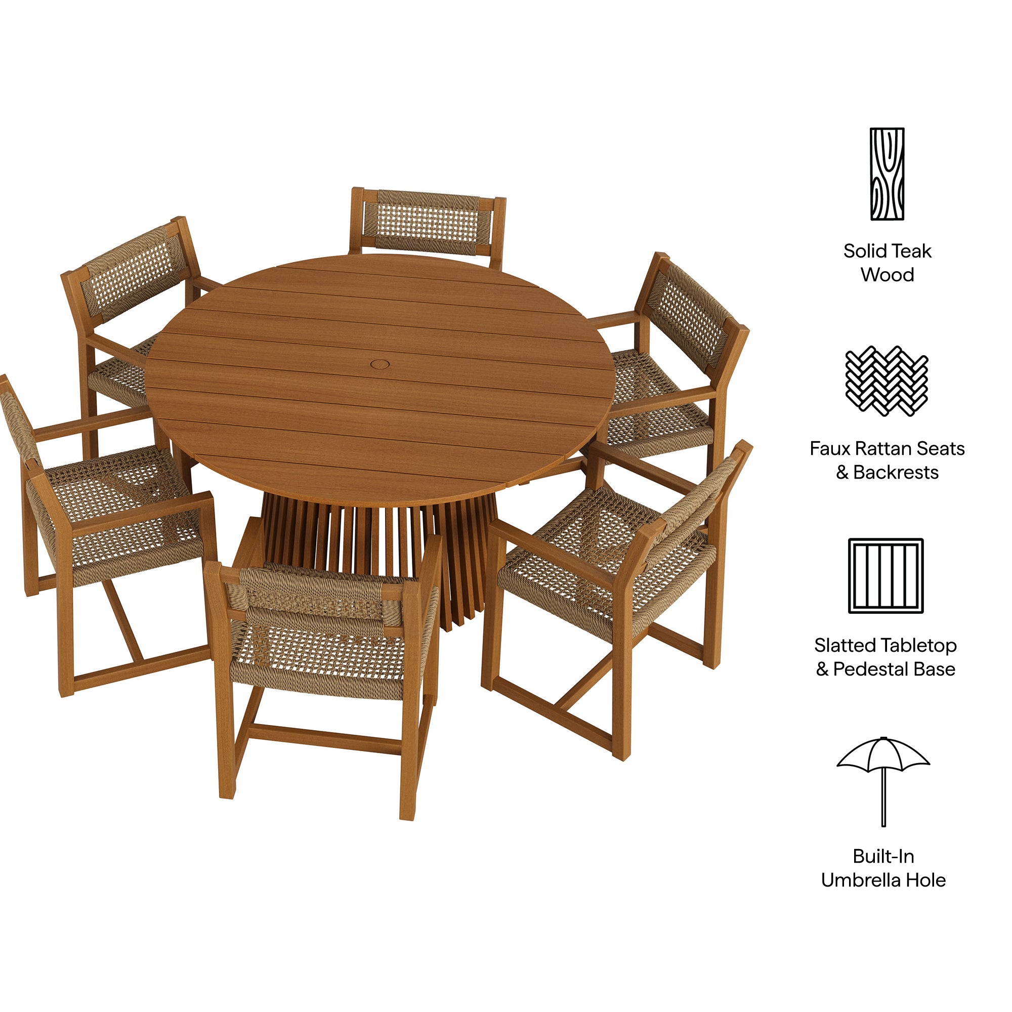 Reed 7-Piece Outdoor Patio Teak Wood Dining Set