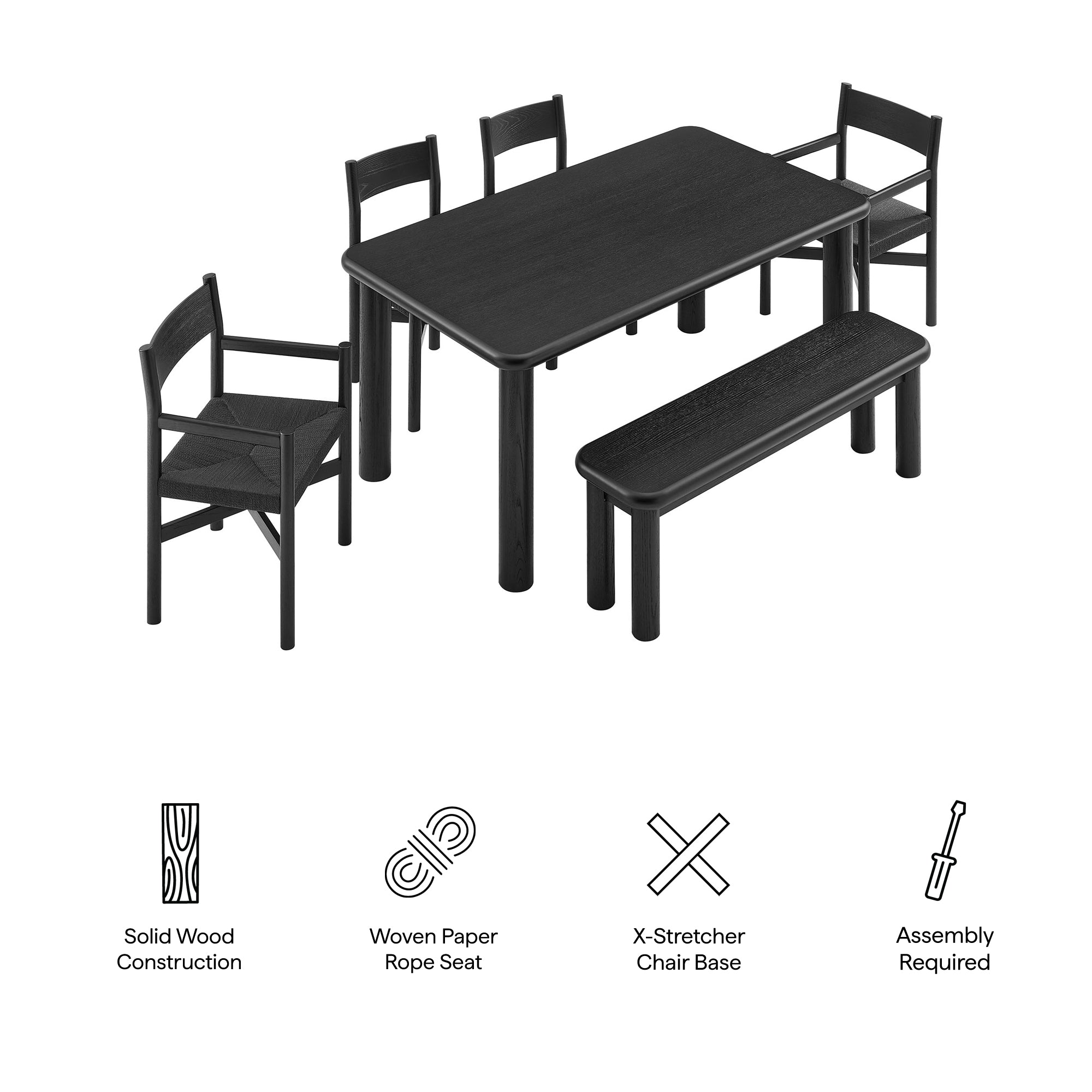 Alvia 6-Piece Wood Dining Table and Seating Set