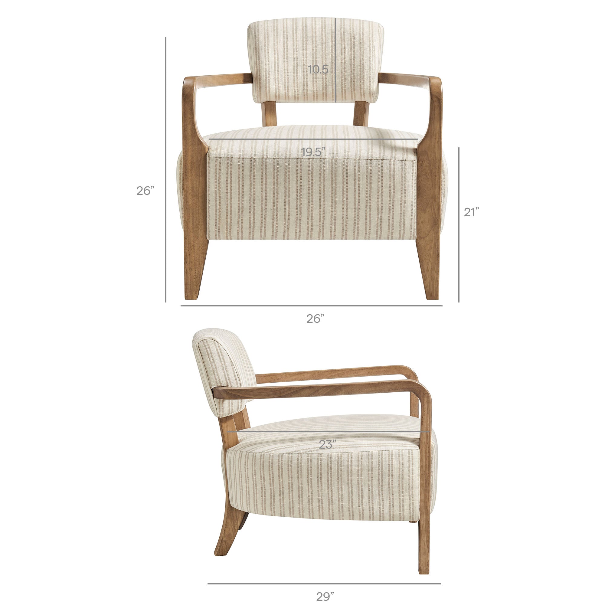 Zinnia Striped Fabric Upholstered Accent Chair