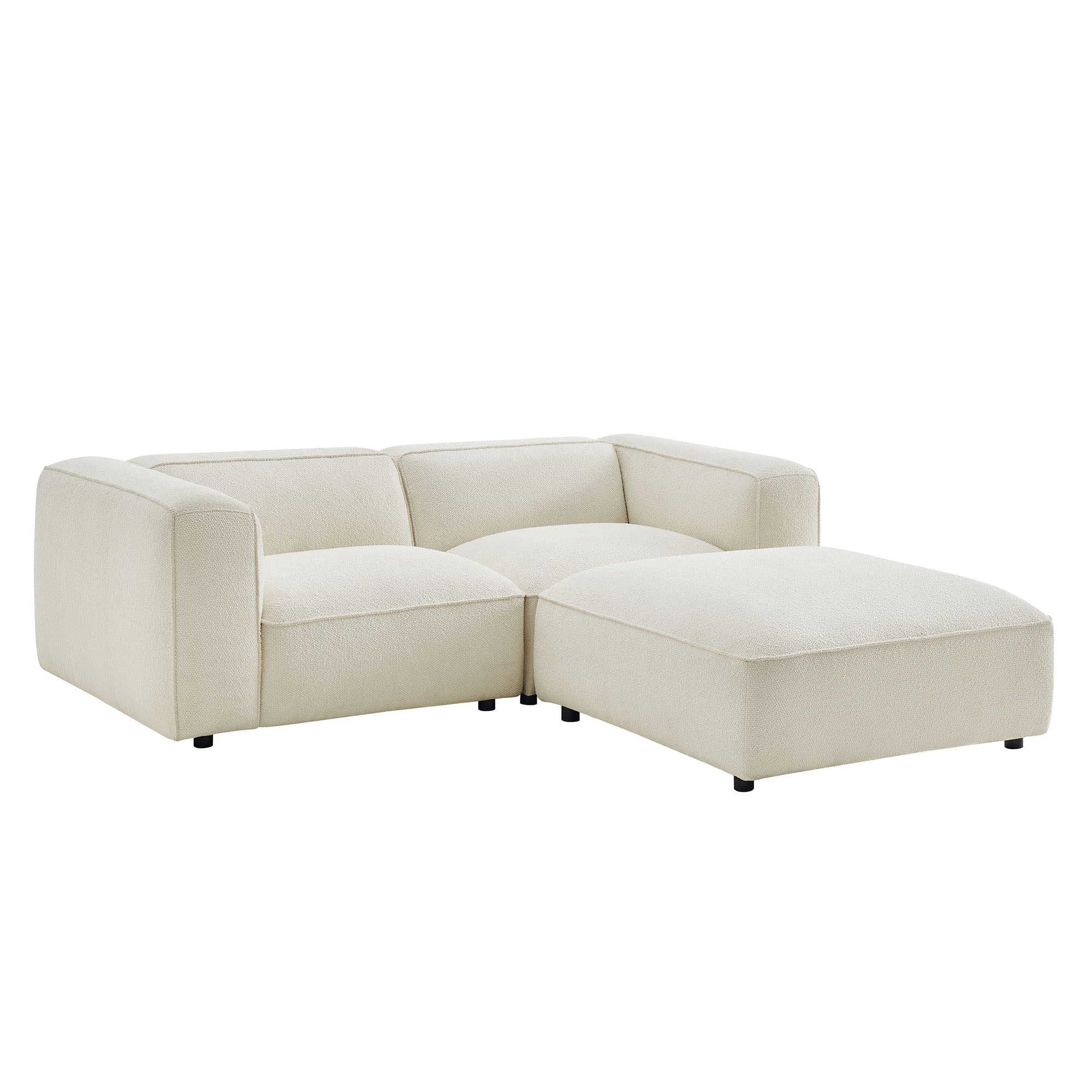 Auren 3 Piece Lattice Bouclé Upholstered Modular Loveseat with Ottoman