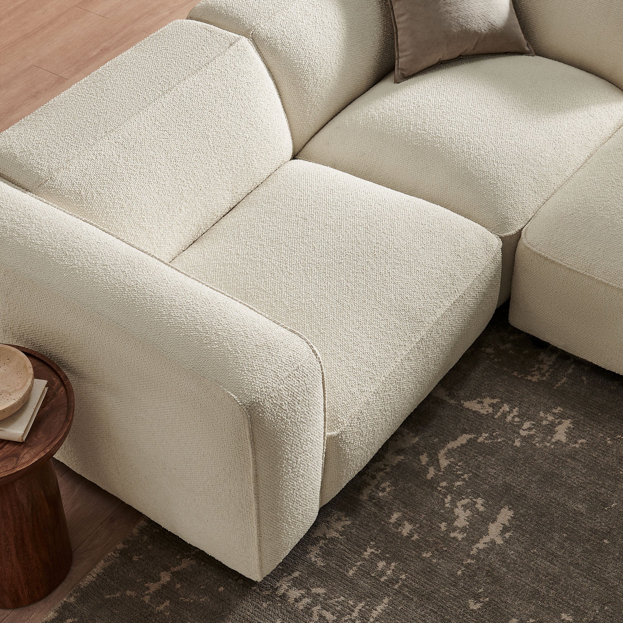 Auren 3 Piece Lattice Bouclé Upholstered Modular Loveseat with Ottoman